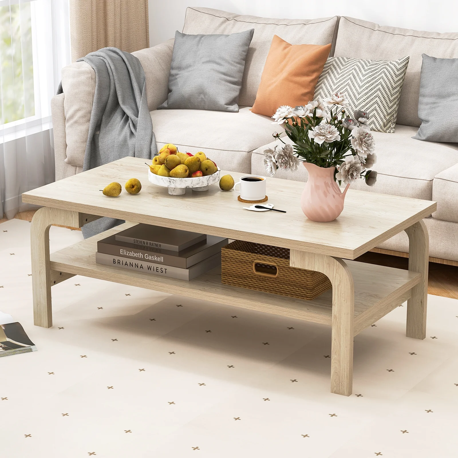 47 Inch Accent Rectangular Coffee Table, Natural - Image 3