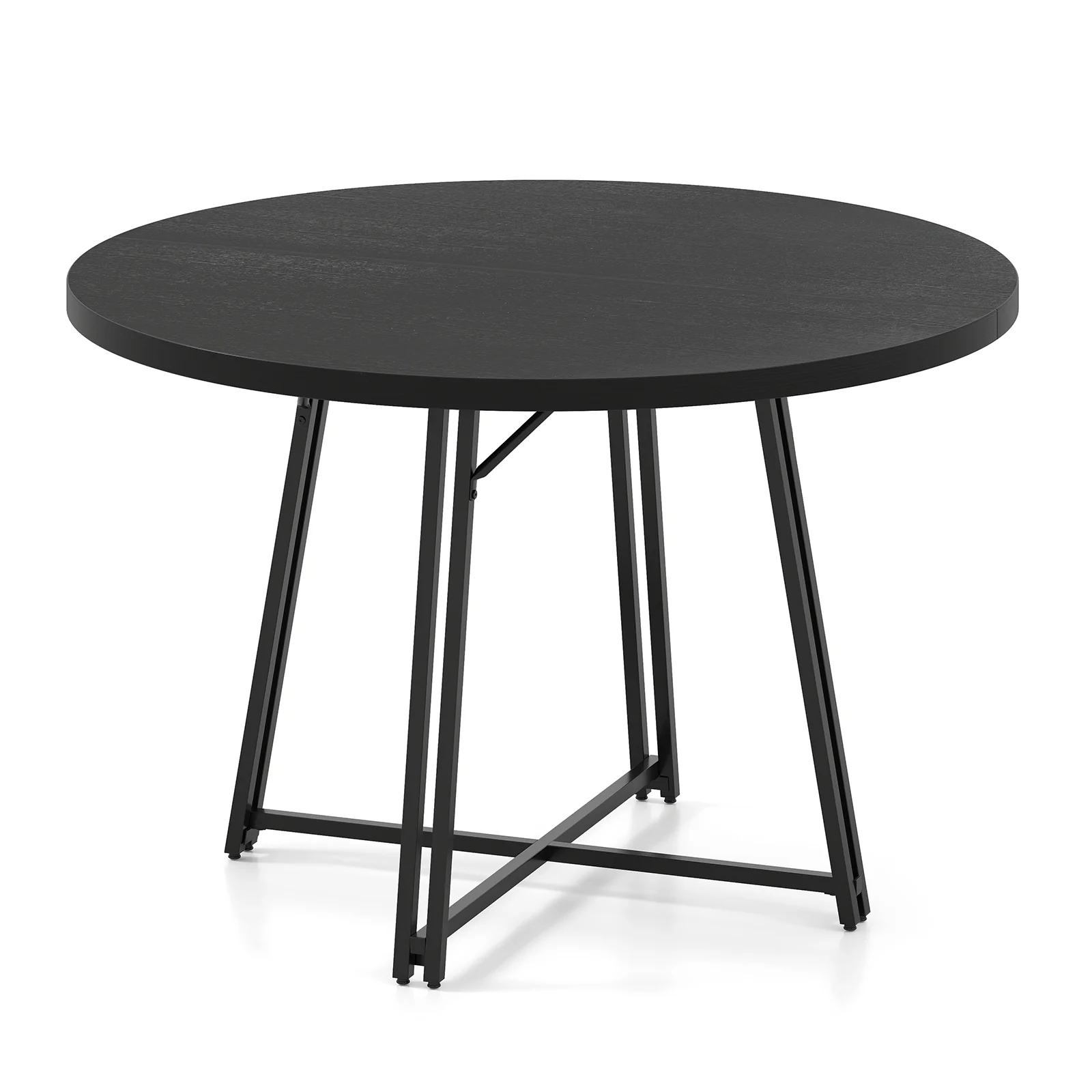 47 Inch Dining Table for 4-6 People Round Kitchen Table with Cross Base, Black - Image 5