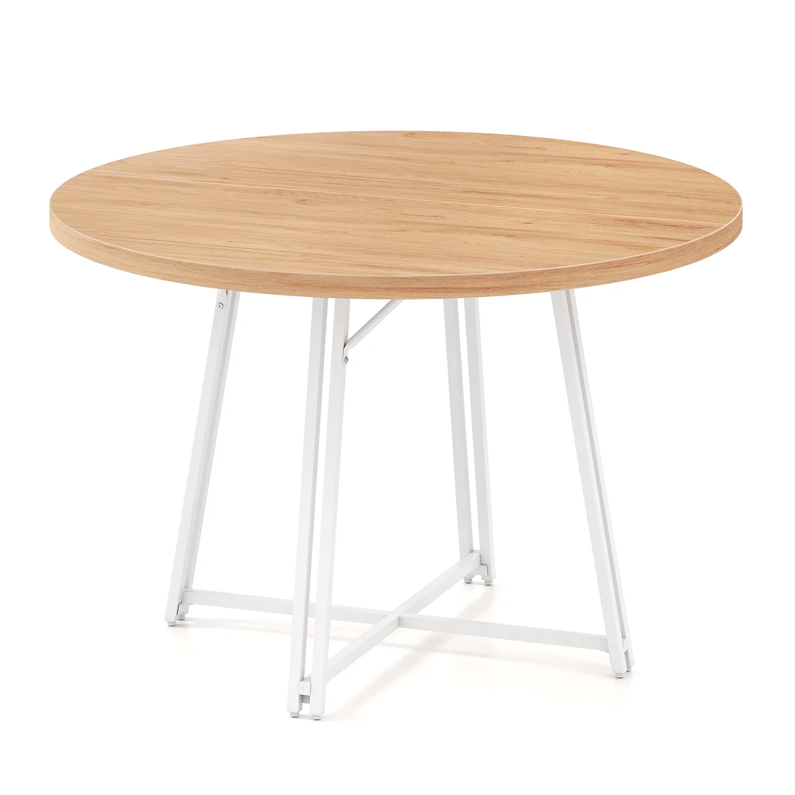 47 Inch Dining Table for 4-6 People Round Kitchen Table with Cross Base, Natural - Image 3