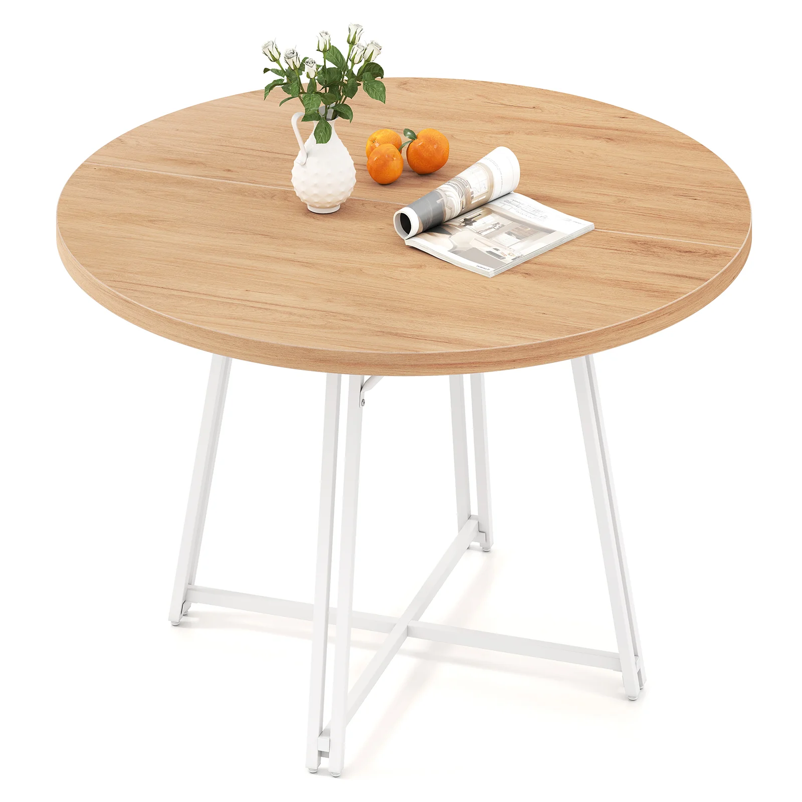 47 Inch Dining Table for 4-6 People Round Kitchen Table with Cross Base, Natural - Image 4