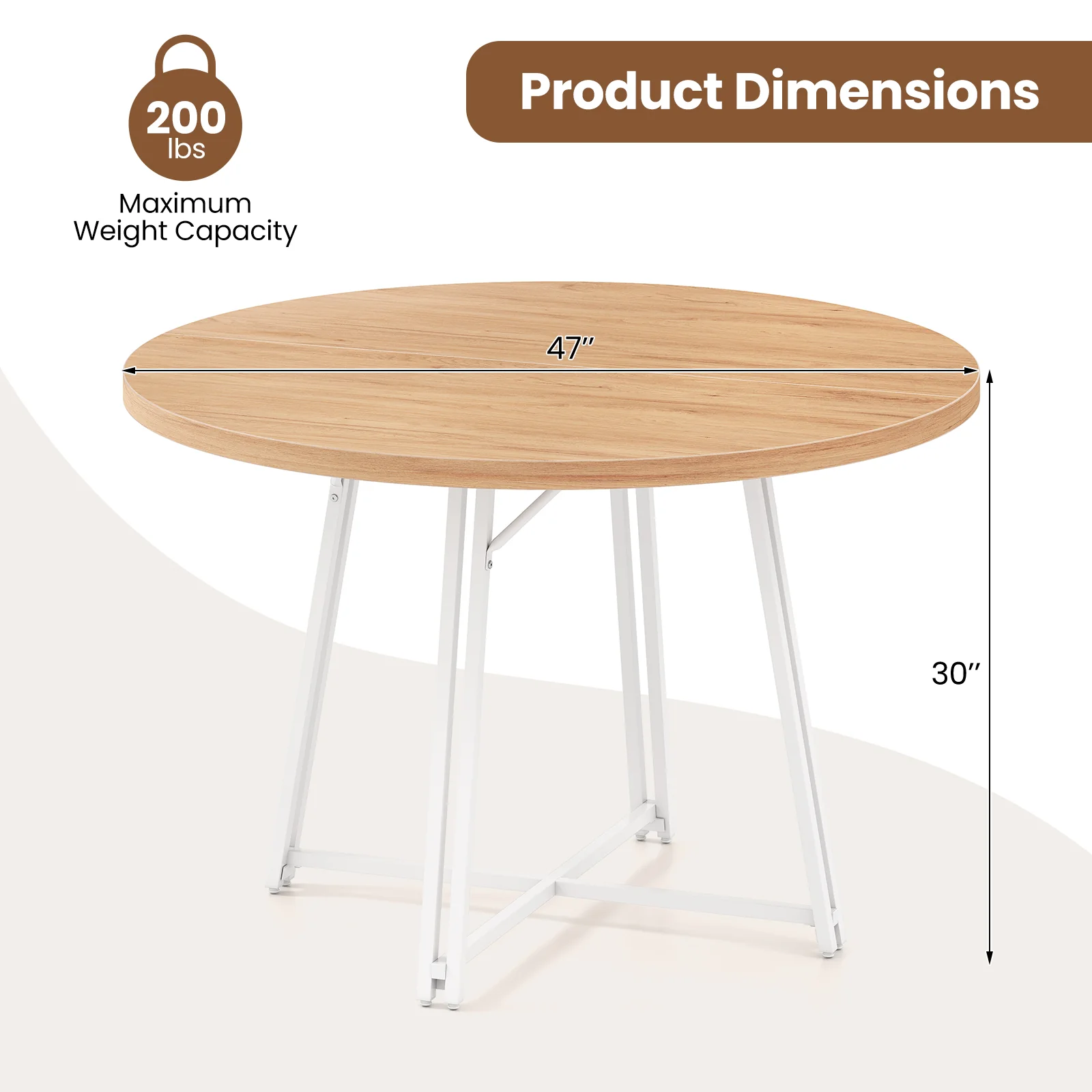 47 Inch Dining Table for 4-6 People Round Kitchen Table with Cross Base, Natural - Image 5