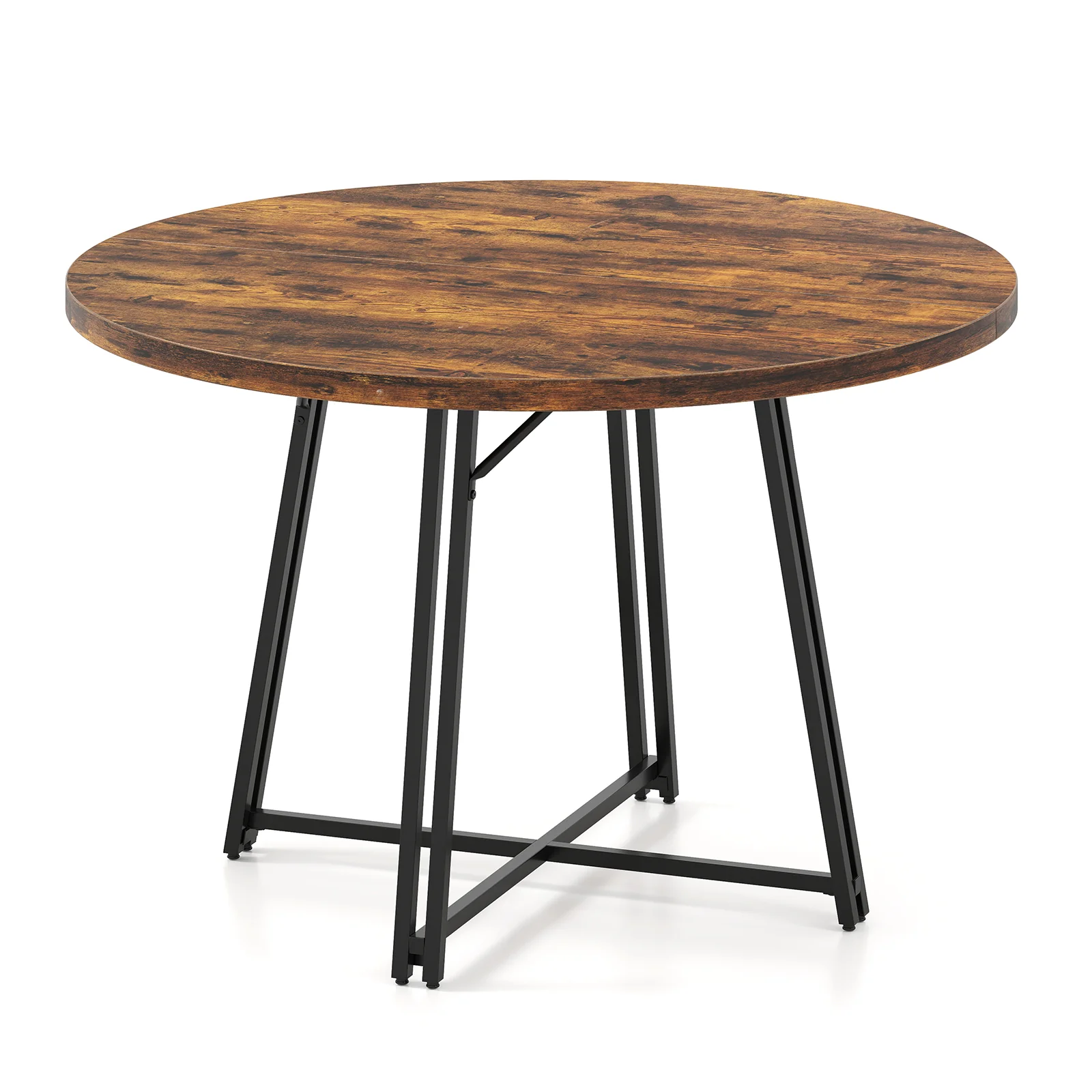 47 Inch Dining Table for 4-6 People Round Kitchen Table with Cross Base, Rustic Brown - Image 3