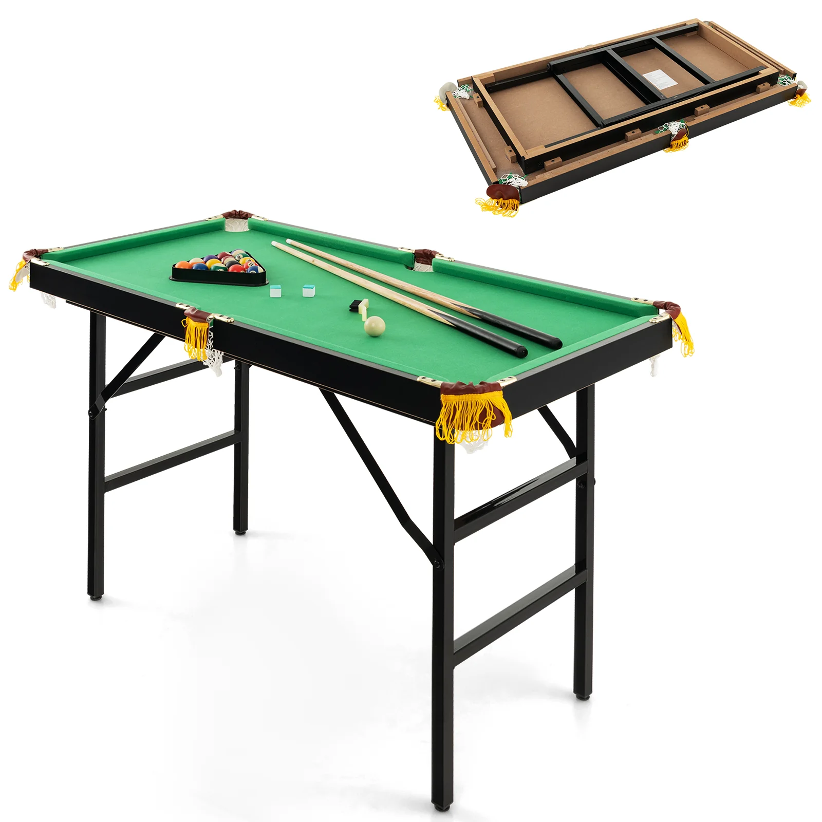 47 Inch Folding Billiard Table, With Cues And Brush Chalk, Green - Image 5