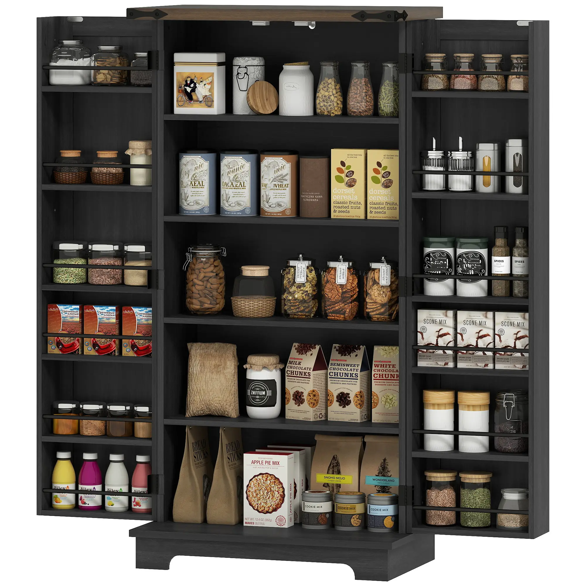 47 Inch Kitchen Pantry Cabinet, Adjustable Shelves, Black