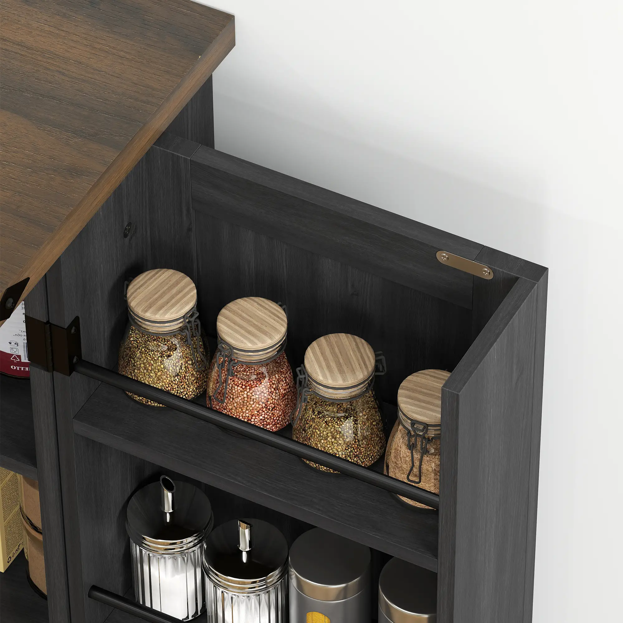47 Inch Kitchen Pantry Cabinet, Adjustable Shelves, Black - Image 10