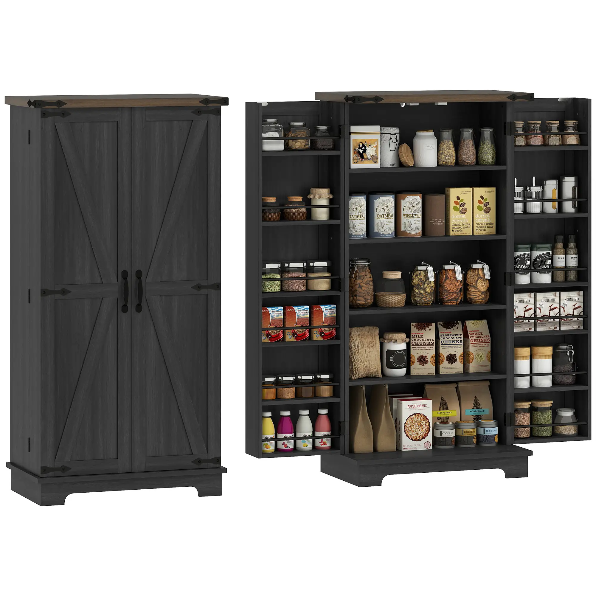 47 Inch Kitchen Pantry Cabinet, Adjustable Shelves, Black - Image 11