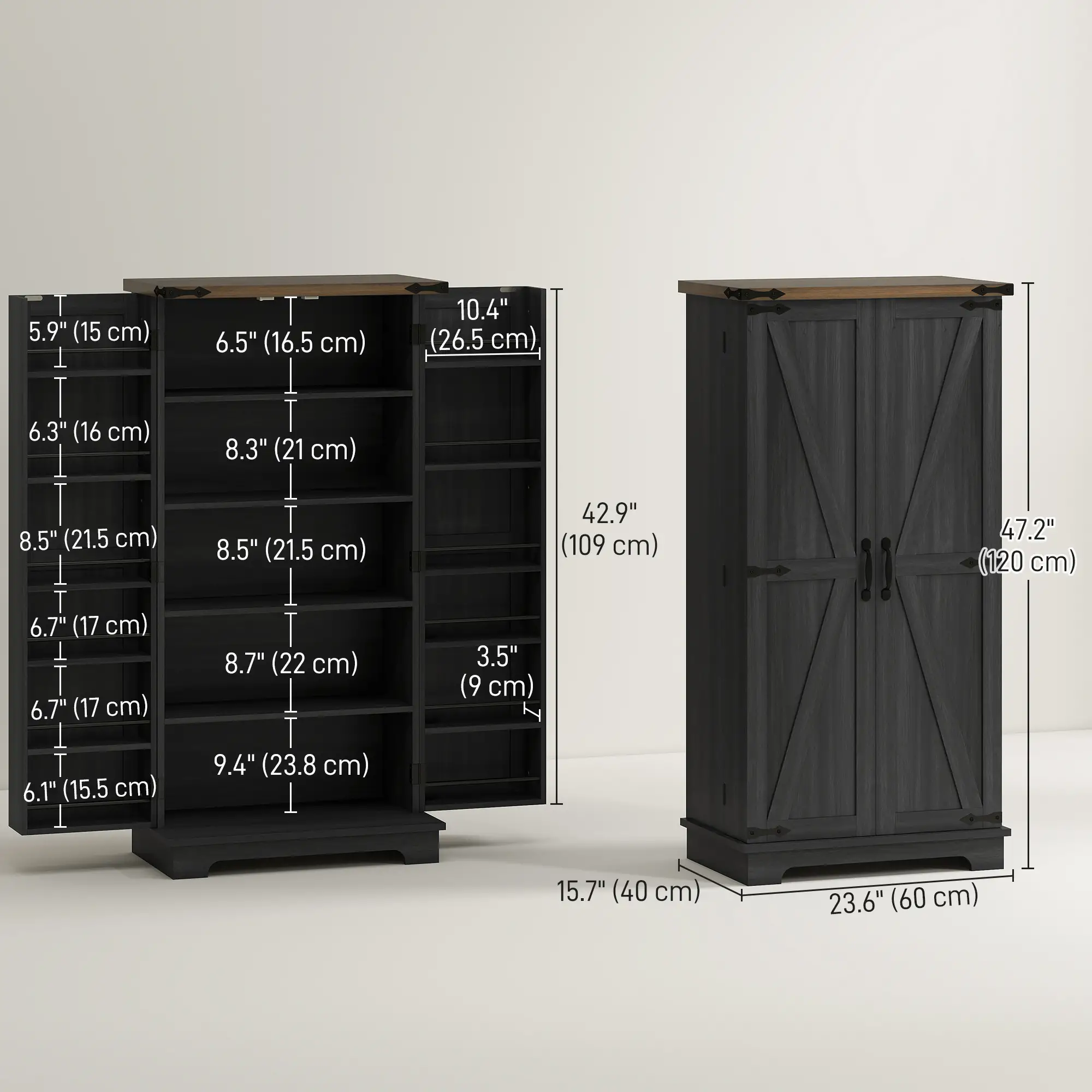 47 Inch Kitchen Pantry Cabinet, Adjustable Shelves, Black - Image 3
