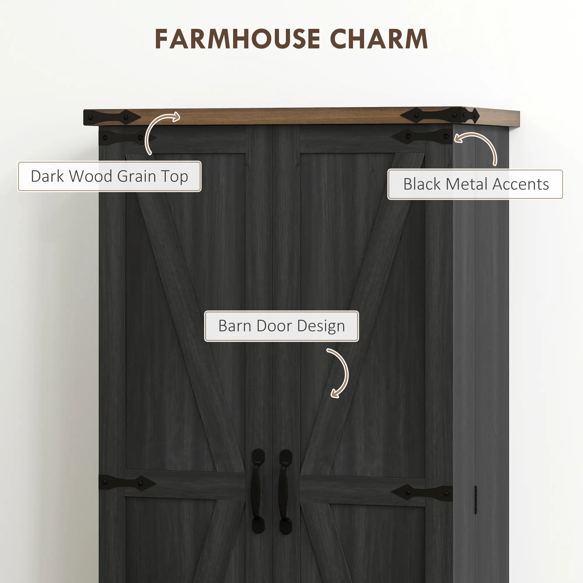 47 Inch Kitchen Pantry Cabinet, Adjustable Shelves, Black - Image 4