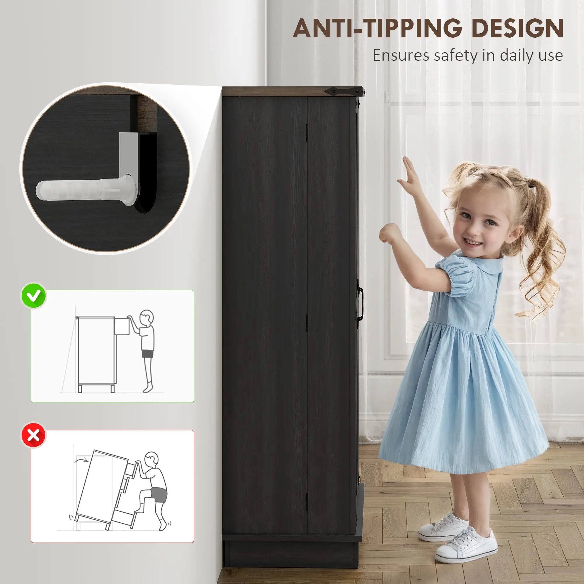 47 Inch Kitchen Pantry Cabinet, Adjustable Shelves, Black - Image 7