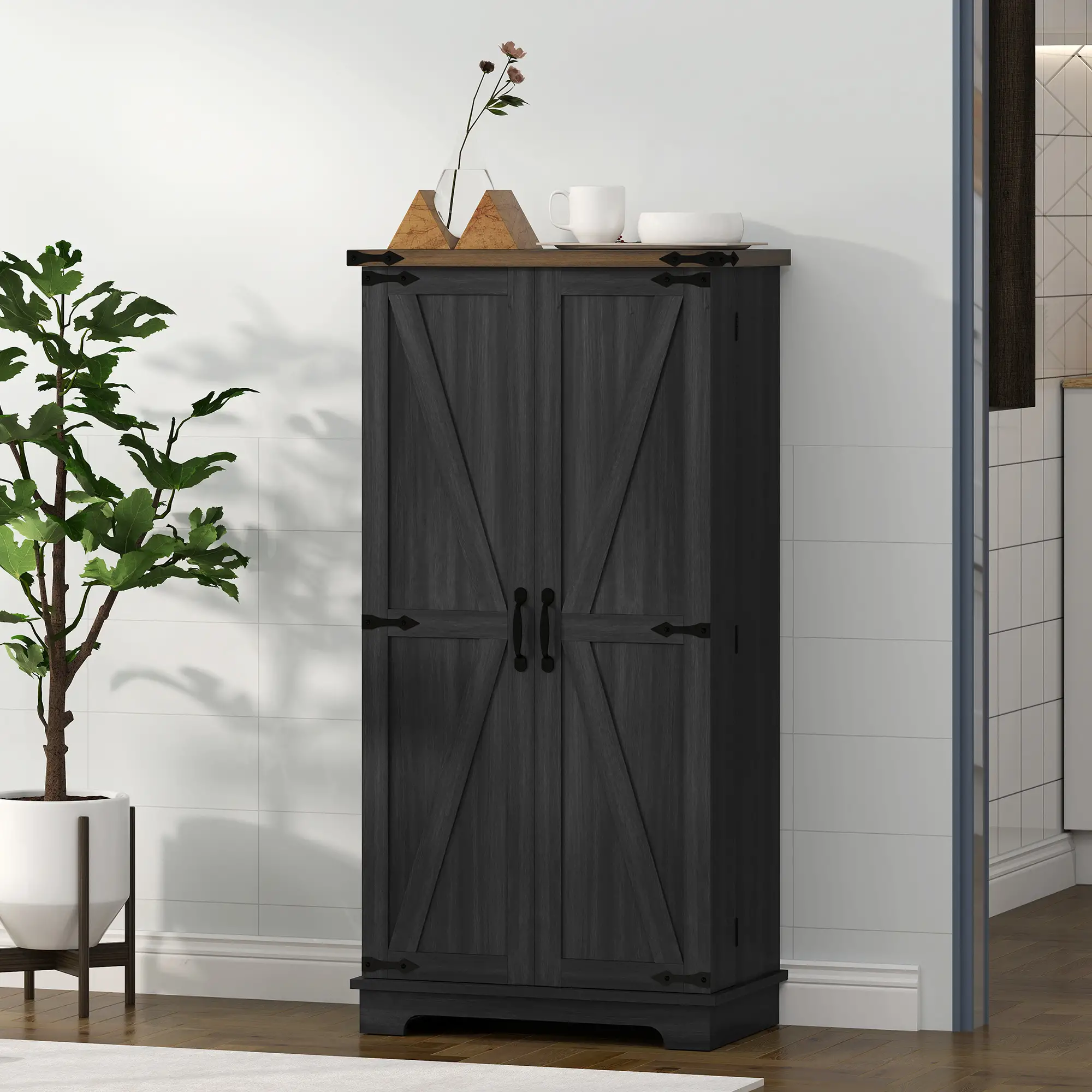 47 Inch Kitchen Pantry Cabinet, Adjustable Shelves, Black - Image 9