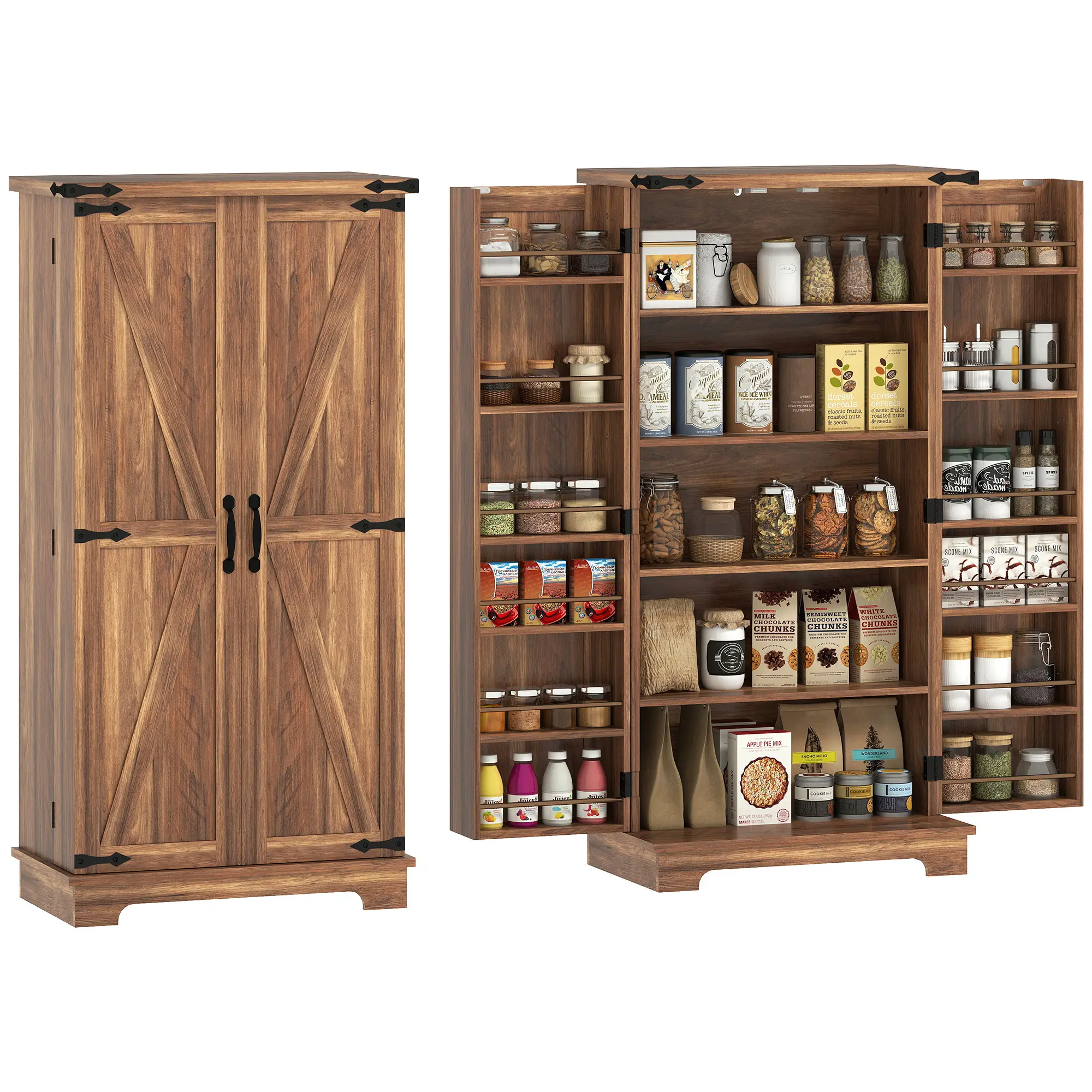 47 Inch Kitchen Pantry Cabinet, Adjustable Shelves, Brown - Image 11