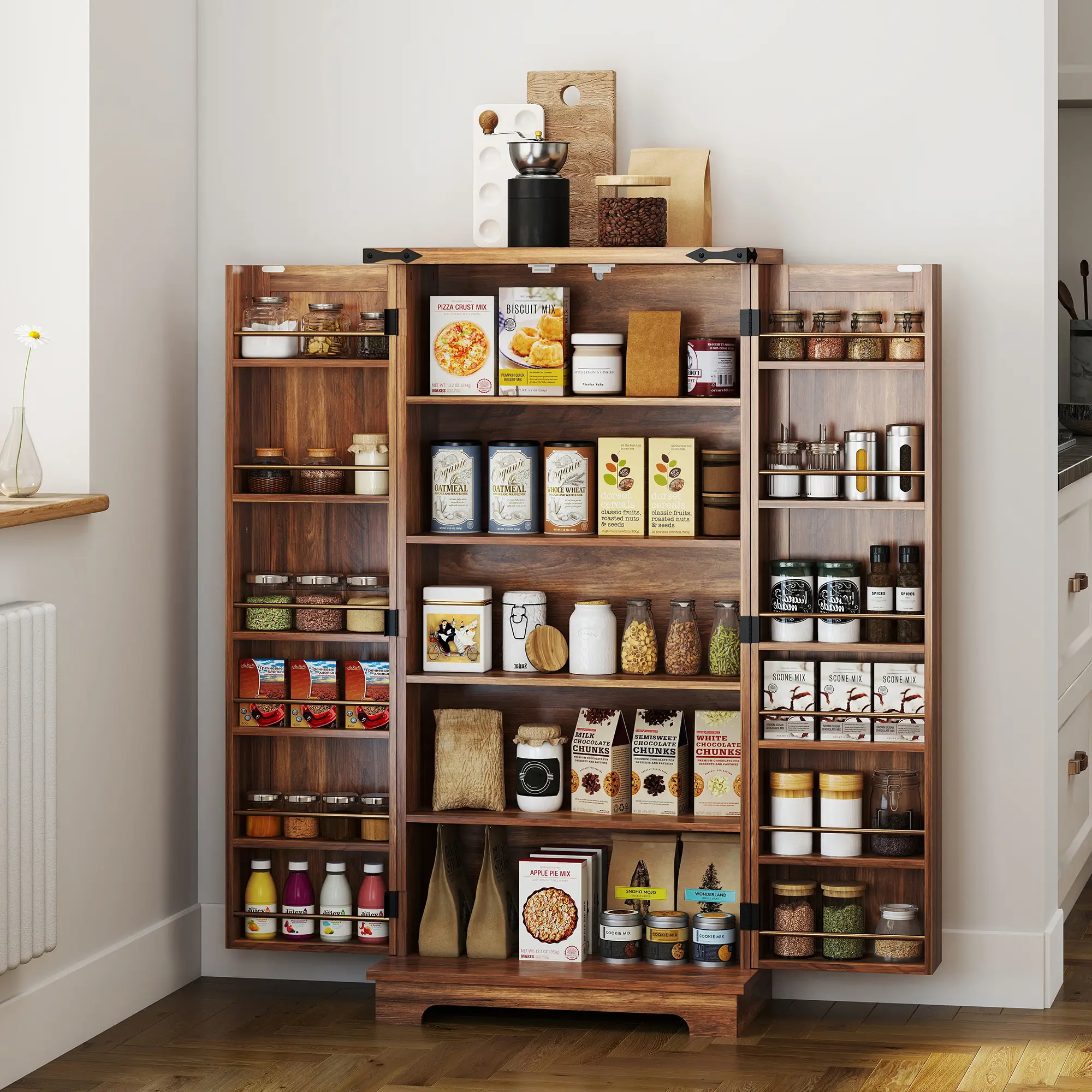 47 Inch Kitchen Pantry Cabinet, Adjustable Shelves, Brown - Image 2