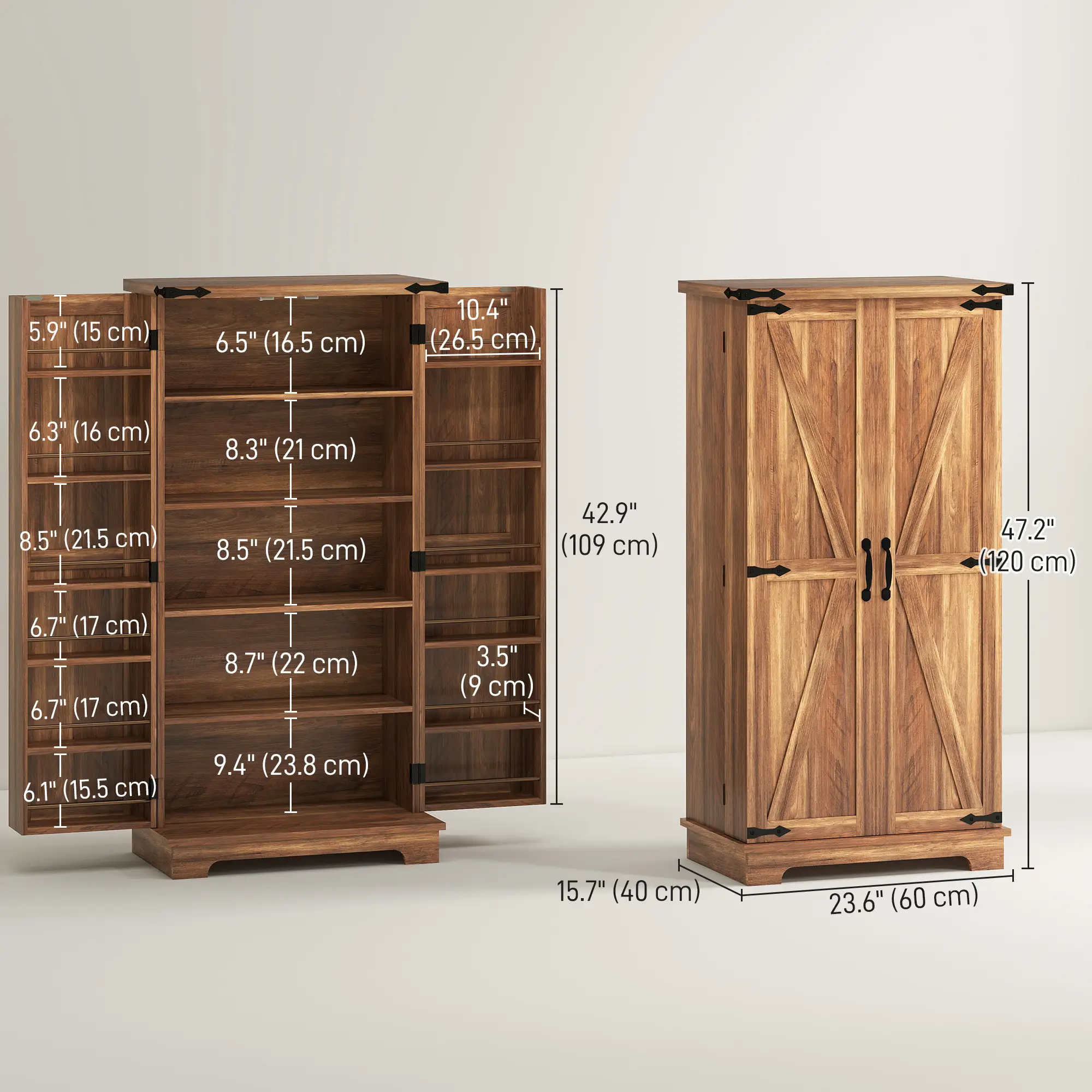 47 Inch Kitchen Pantry Cabinet, Adjustable Shelves, Brown - Image 3