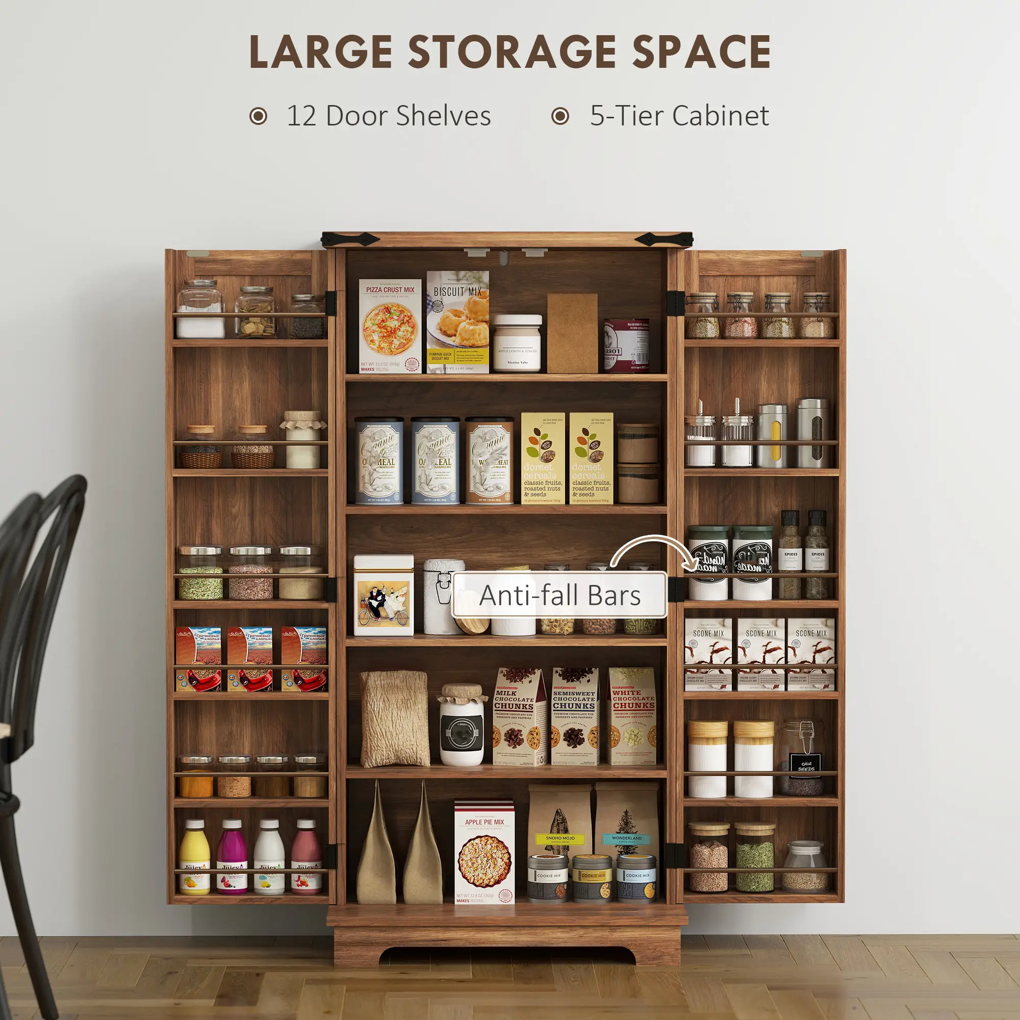 47 Inch Kitchen Pantry Cabinet, Adjustable Shelves, Brown - Image 5