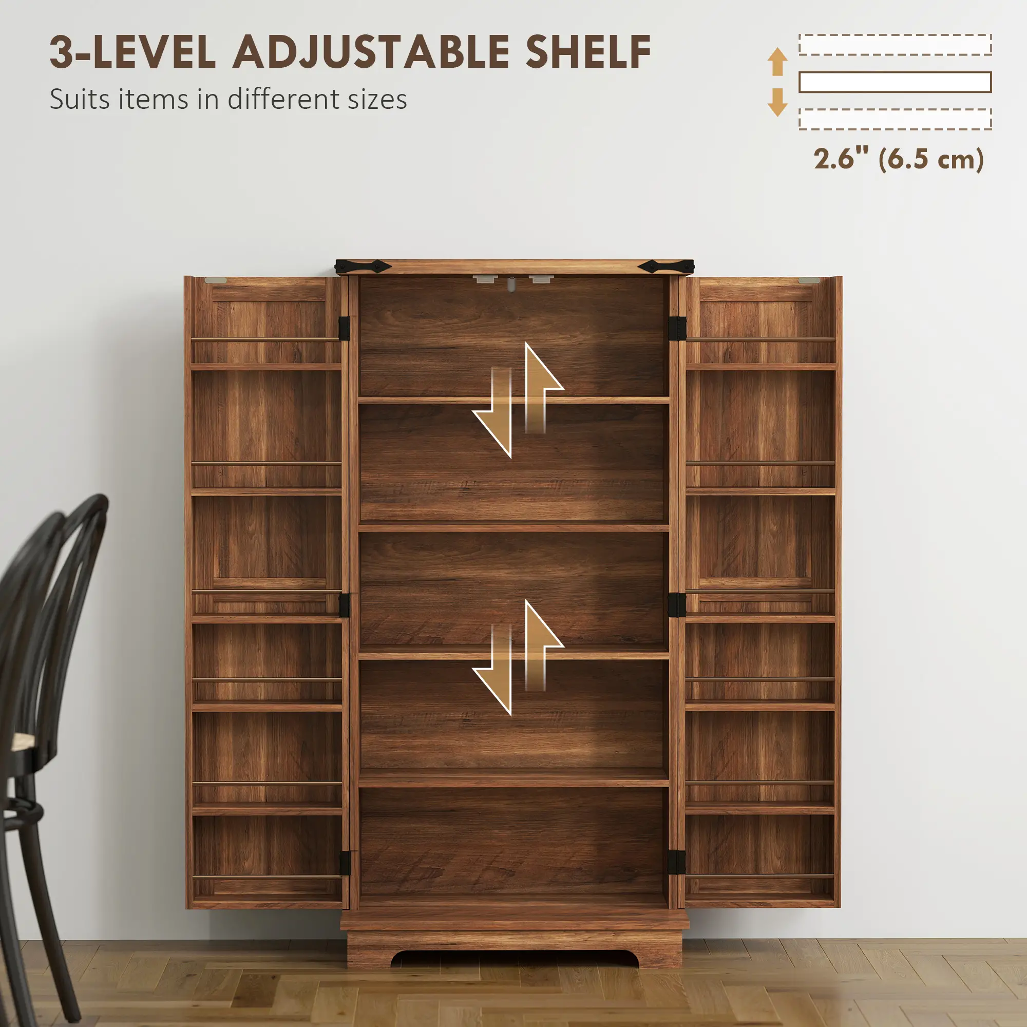 47 Inch Kitchen Pantry Cabinet, Adjustable Shelves, Brown - Image 6
