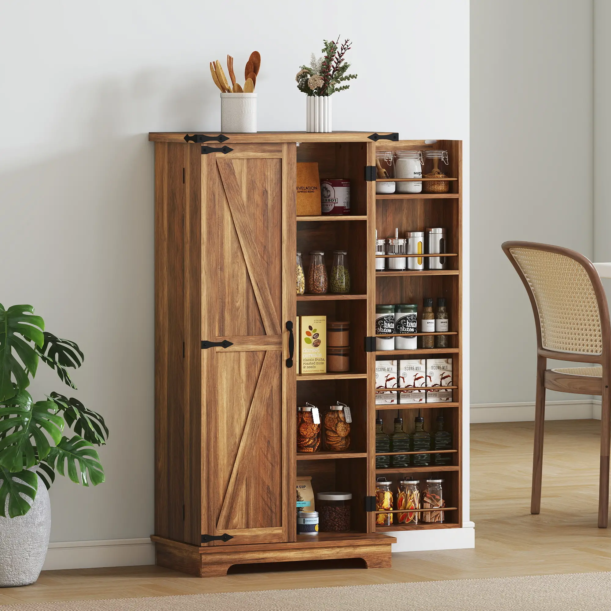 47 Inch Kitchen Pantry Cabinet, Adjustable Shelves, Brown - Image 8
