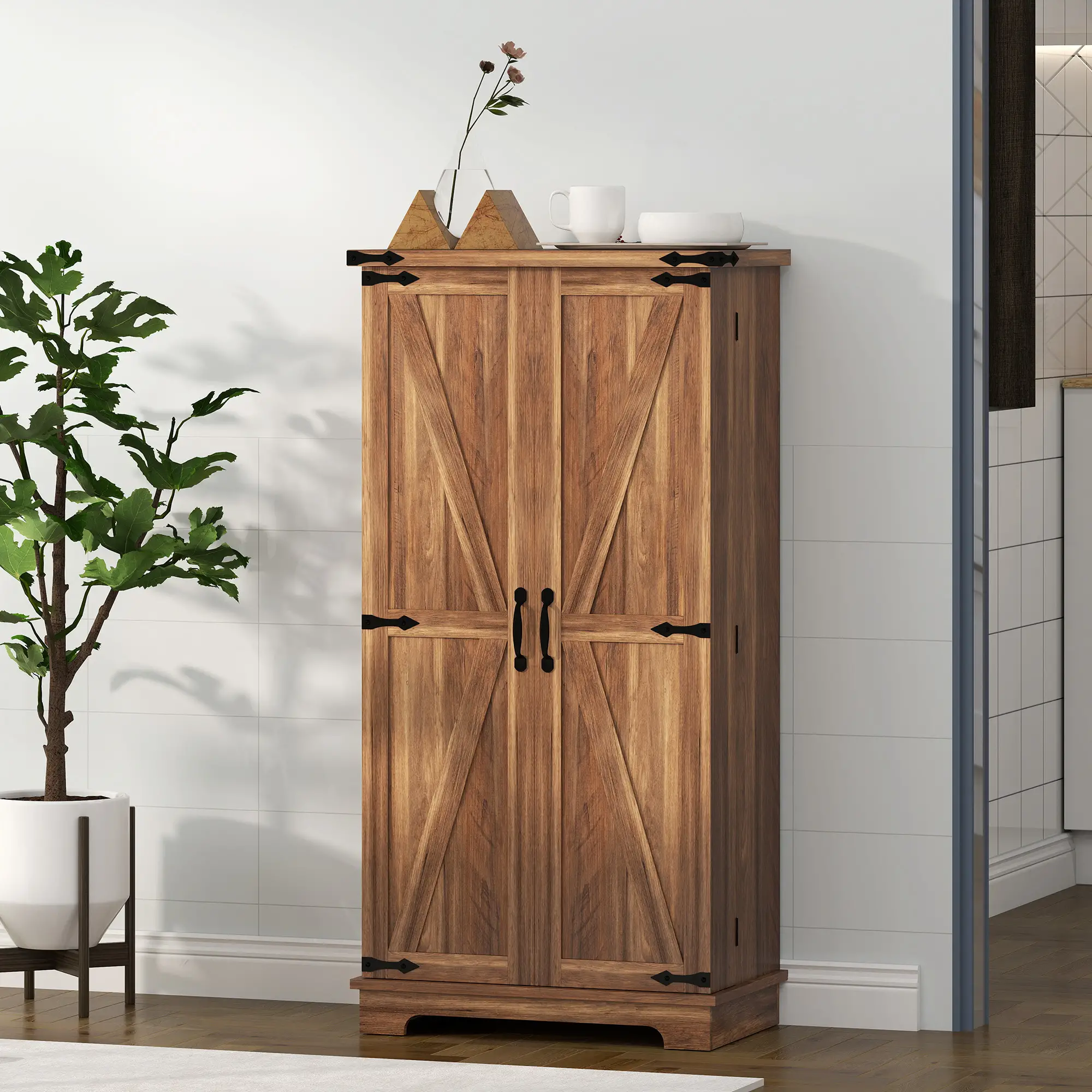 47 Inch Kitchen Pantry Cabinet, Adjustable Shelves, Brown - Image 9