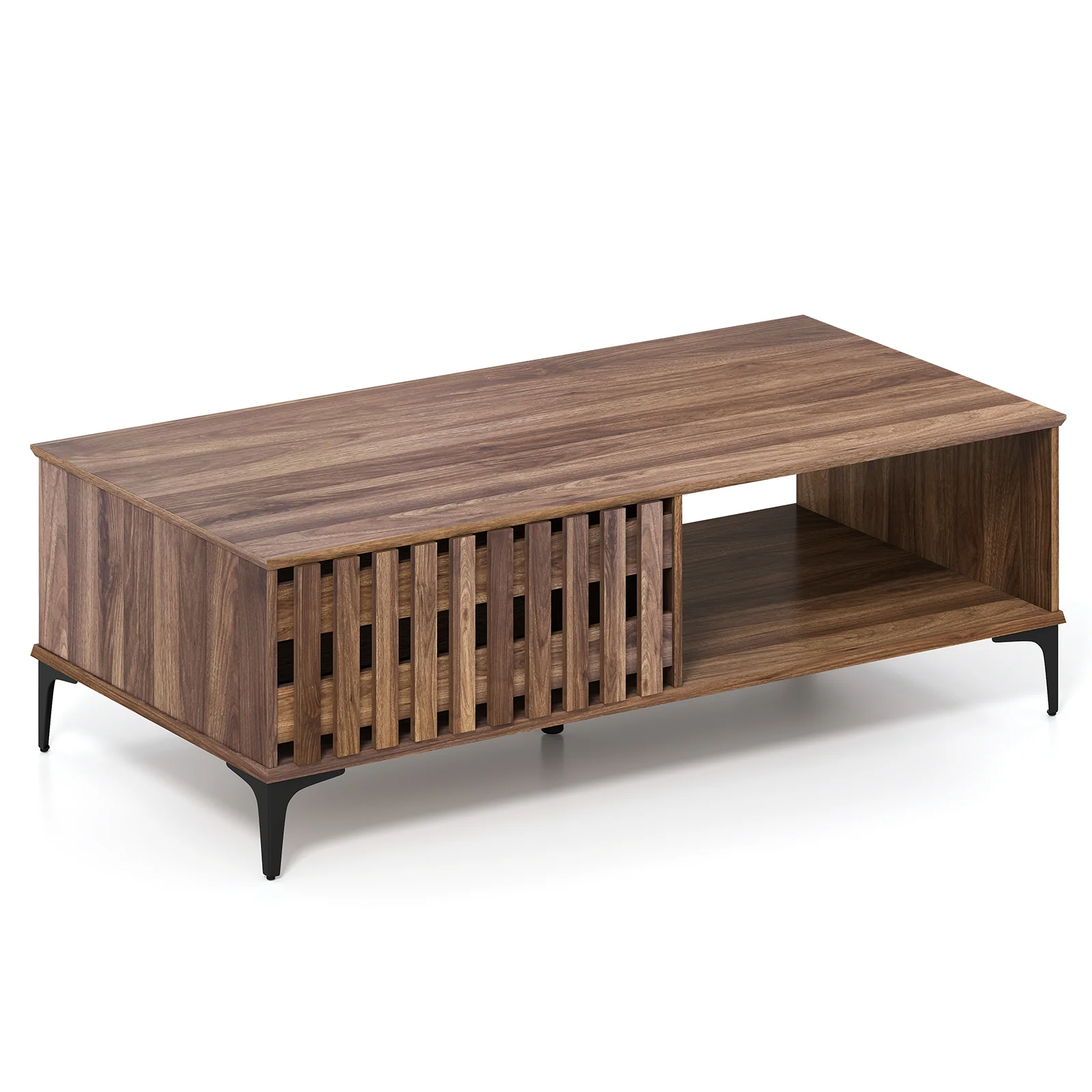 47 Inch Mid Century Coffee Table, Farmhouse Wooden Center Table, Walnut
