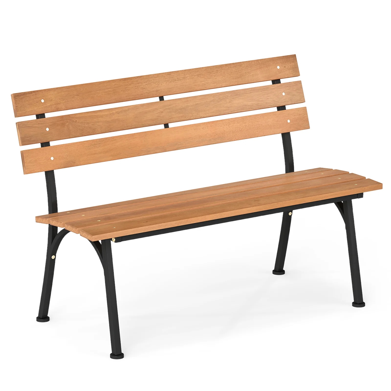 47 Inch Outdoor Acacia Wood Bench with Metal Frame and Slatted Seat - Image 4