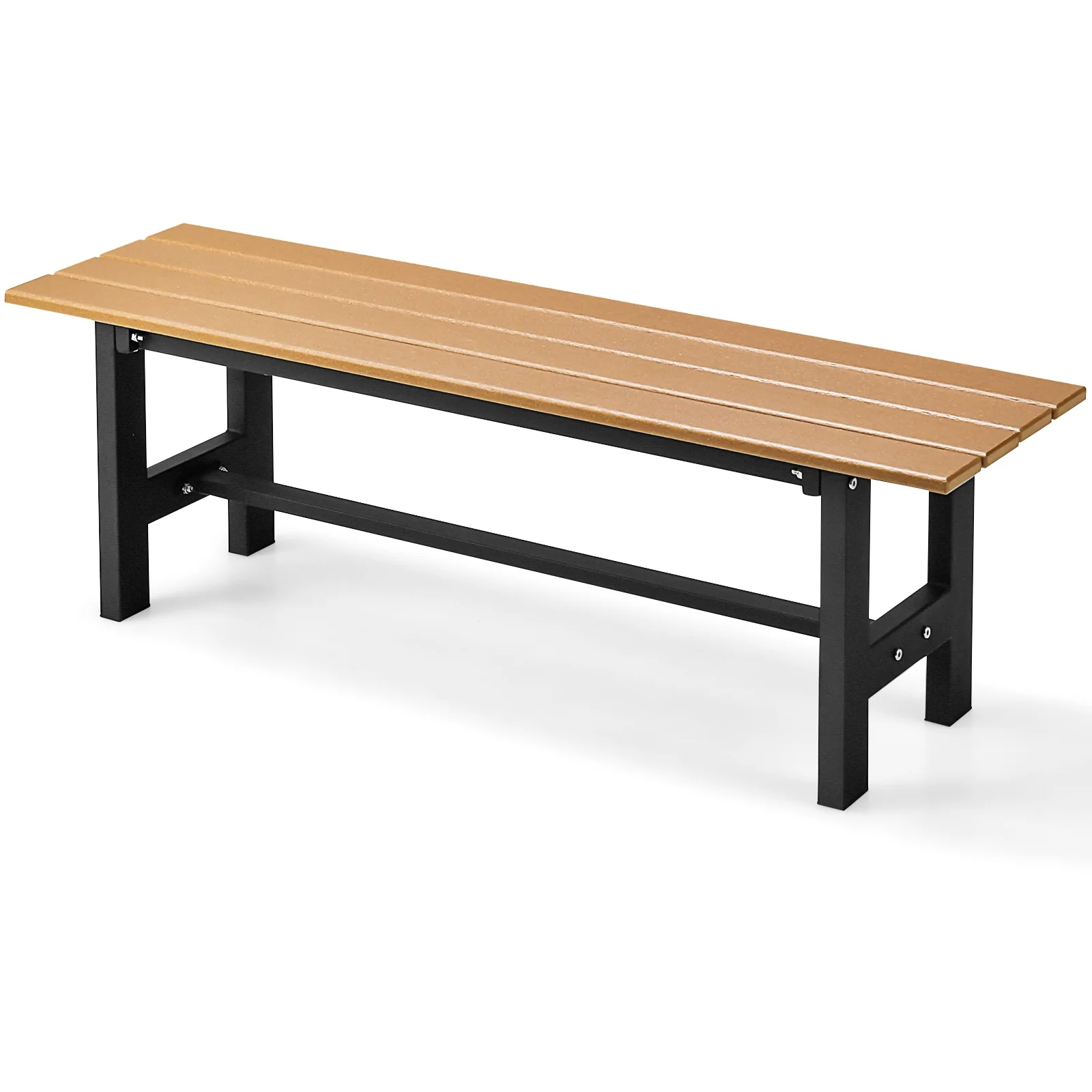 47 Inch Outdoor Chair, Slatted Seat, Plastic Coated Iron Frame, Brown - Image 4