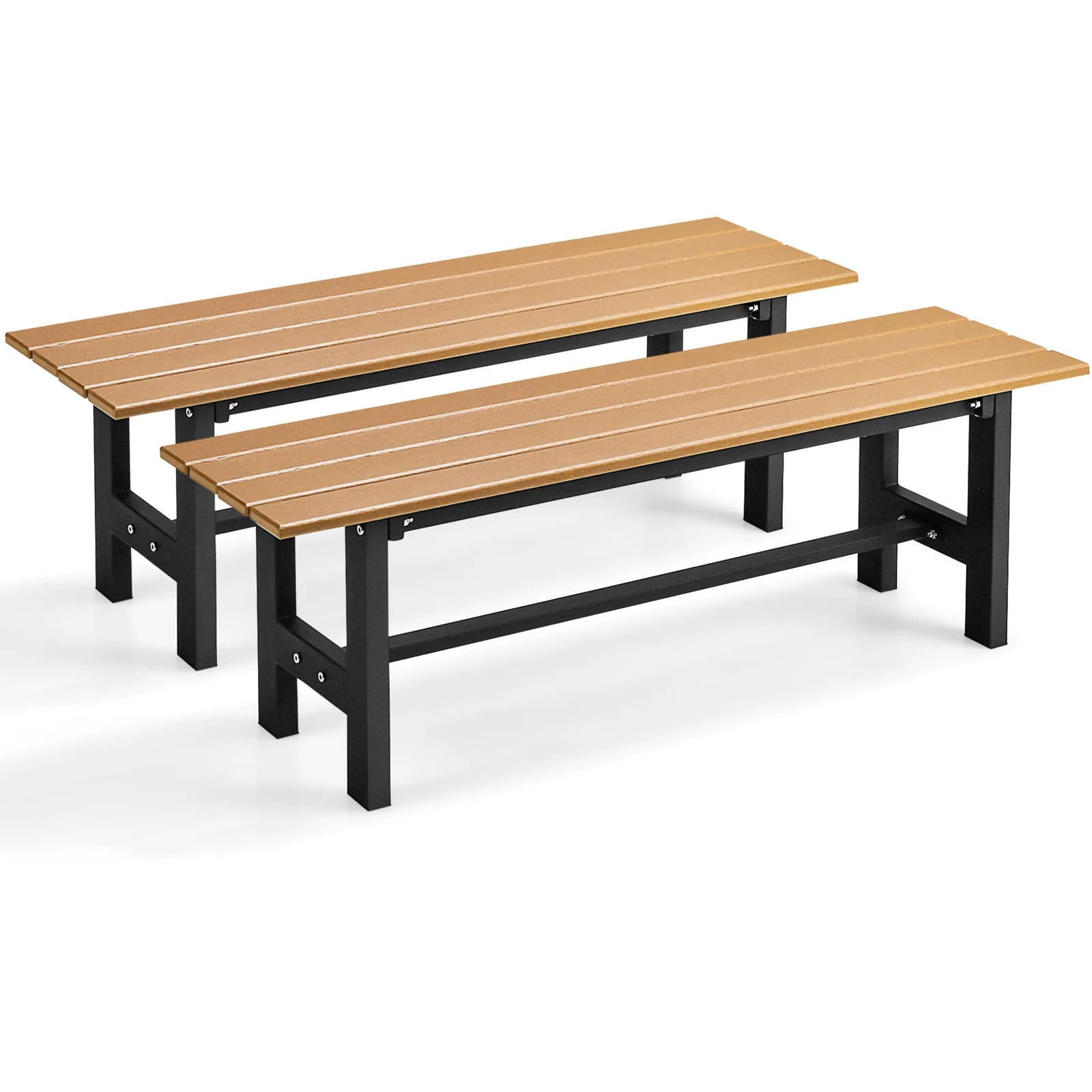 47 Inch Outdoor Chair, Slatted Seat, Plastic Coated Iron Frame, Brown - Image 5