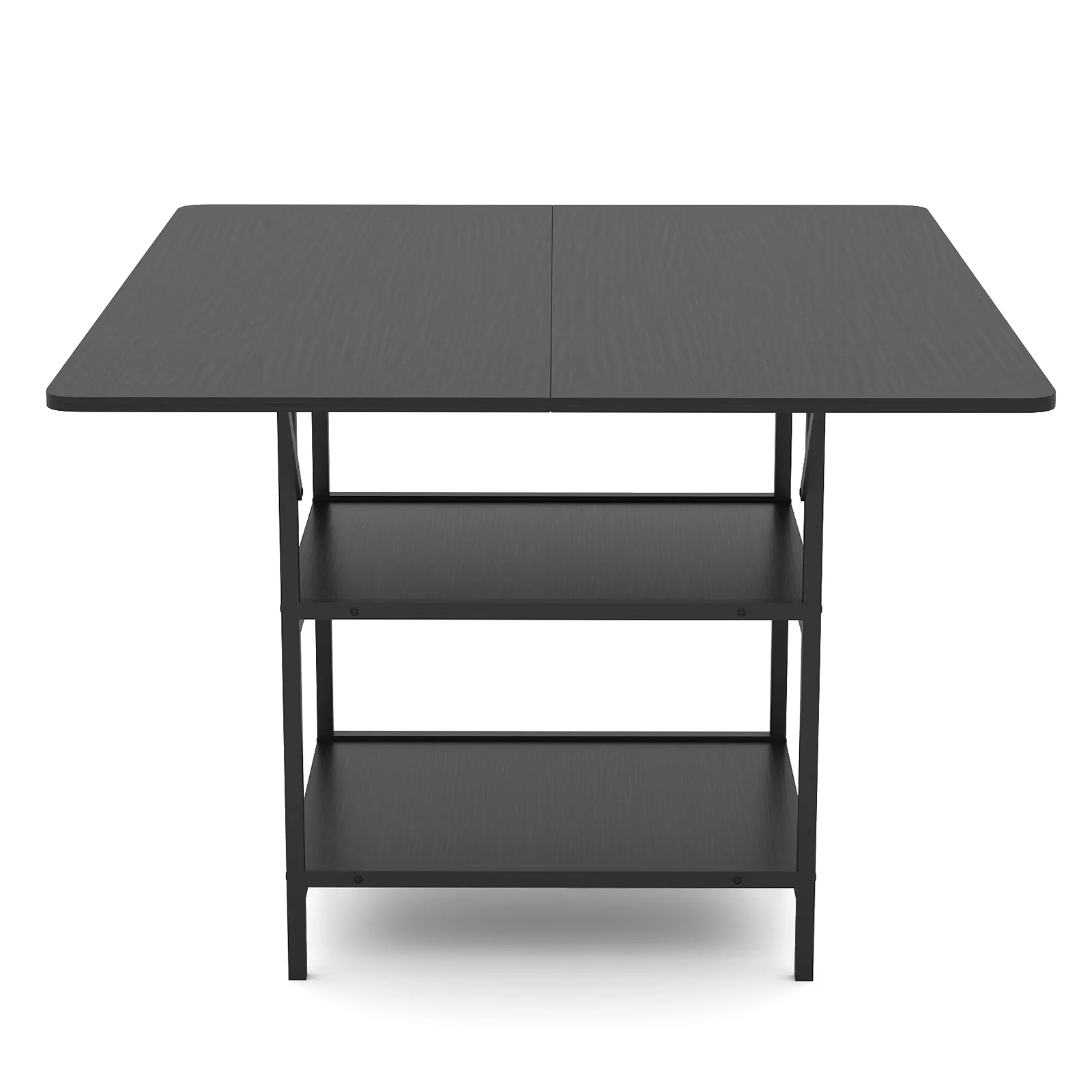 47 Inch Rectangular Dining Table, 2 Storage Shelves, Metal Legs, Black - Image 4