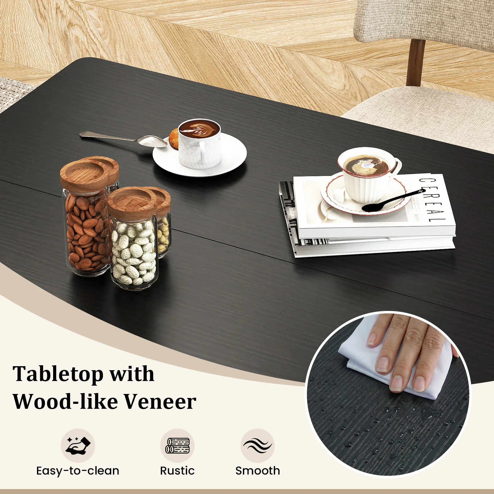 47 Inch Rectangular Dining Table, 2 Storage Shelves, Metal Legs, Black - Image 9