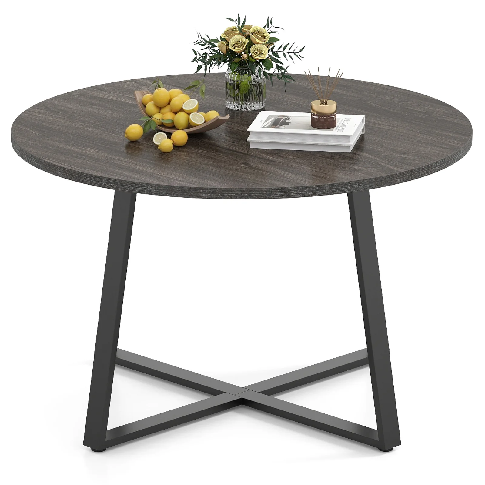 47 Inch Round Dining Table with Stable X-shaped Base and Round Thickened Tabletop-Grey, Gray - Image 4