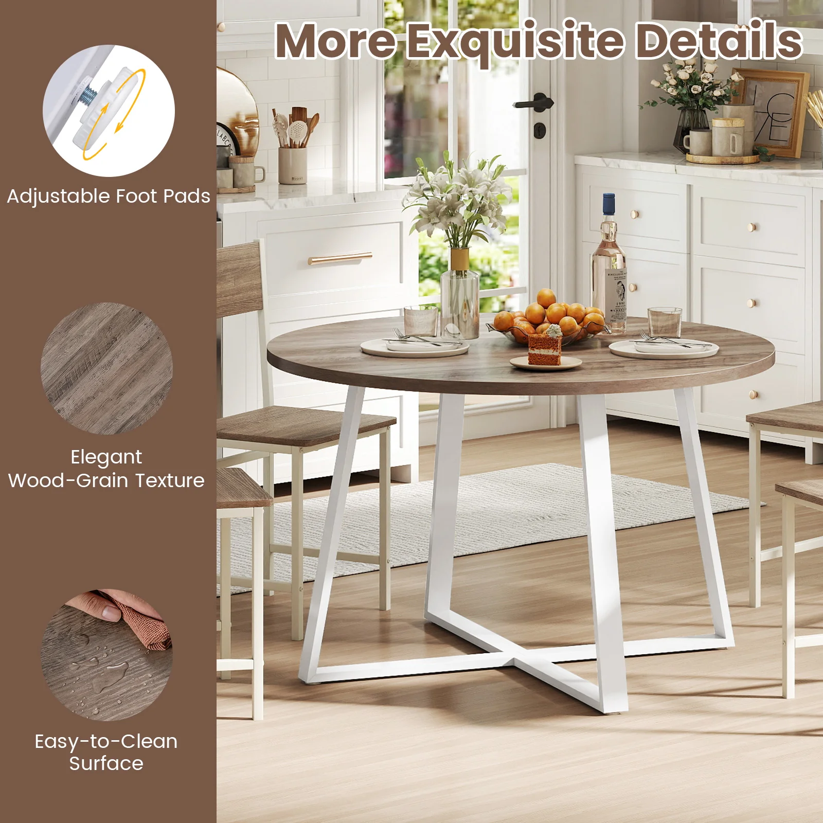 47 Inch Round Dining Table with Stable X-shaped Base and Round Thickened Tabletop, Natural - Image 10