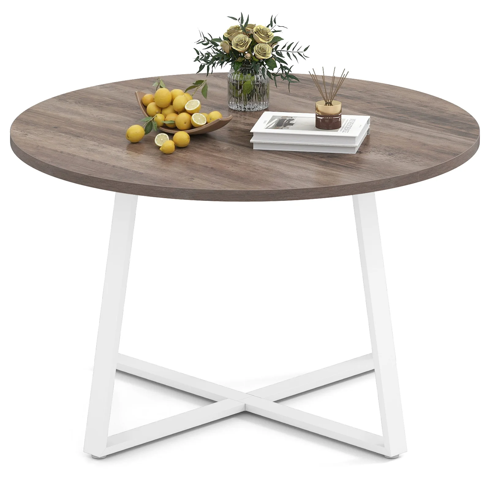 47 Inch Round Dining Table with Stable X-shaped Base and Round Thickened Tabletop, Natural - Image 3