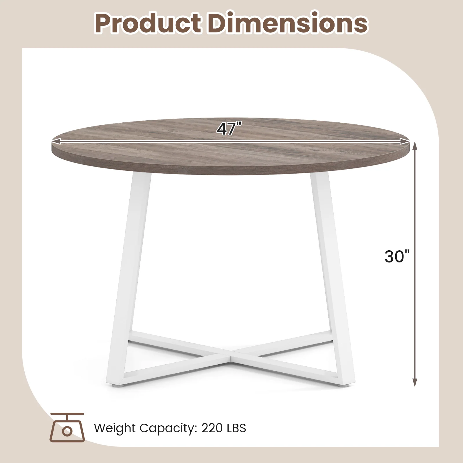 47 Inch Round Dining Table with Stable X-shaped Base and Round Thickened Tabletop, Natural - Image 5