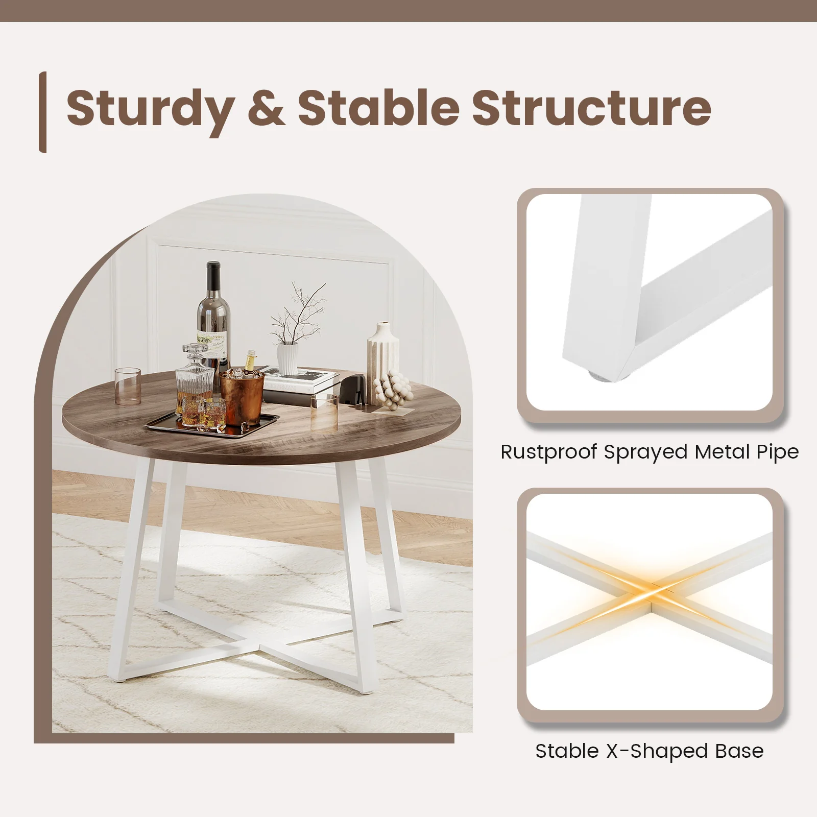 47 Inch Round Dining Table with Stable X-shaped Base and Round Thickened Tabletop, Natural - Image 8