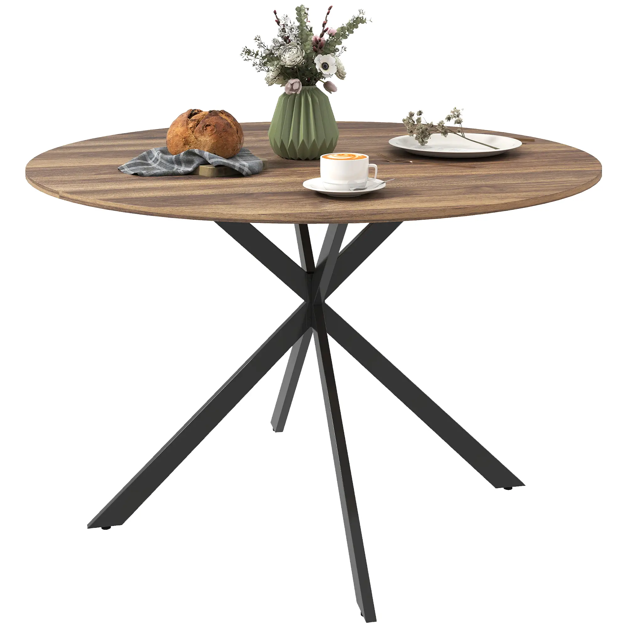 47 Inch Round Kitchen Table, Industrial Dining Table, Dark Brown Black - Image 11