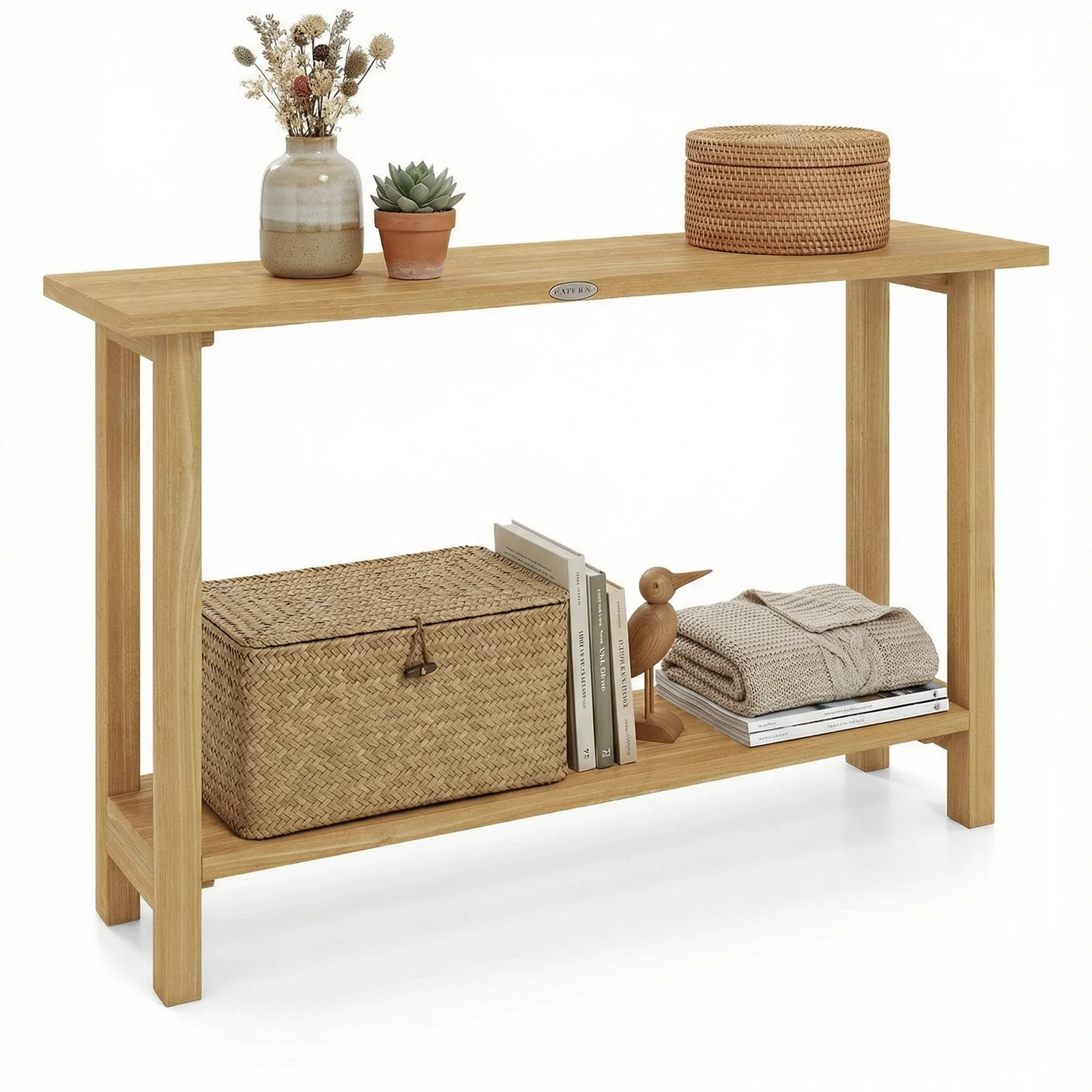 47 Inch Solid Wood Console Table, Storage Shelf, Natural, Teak - Image 4