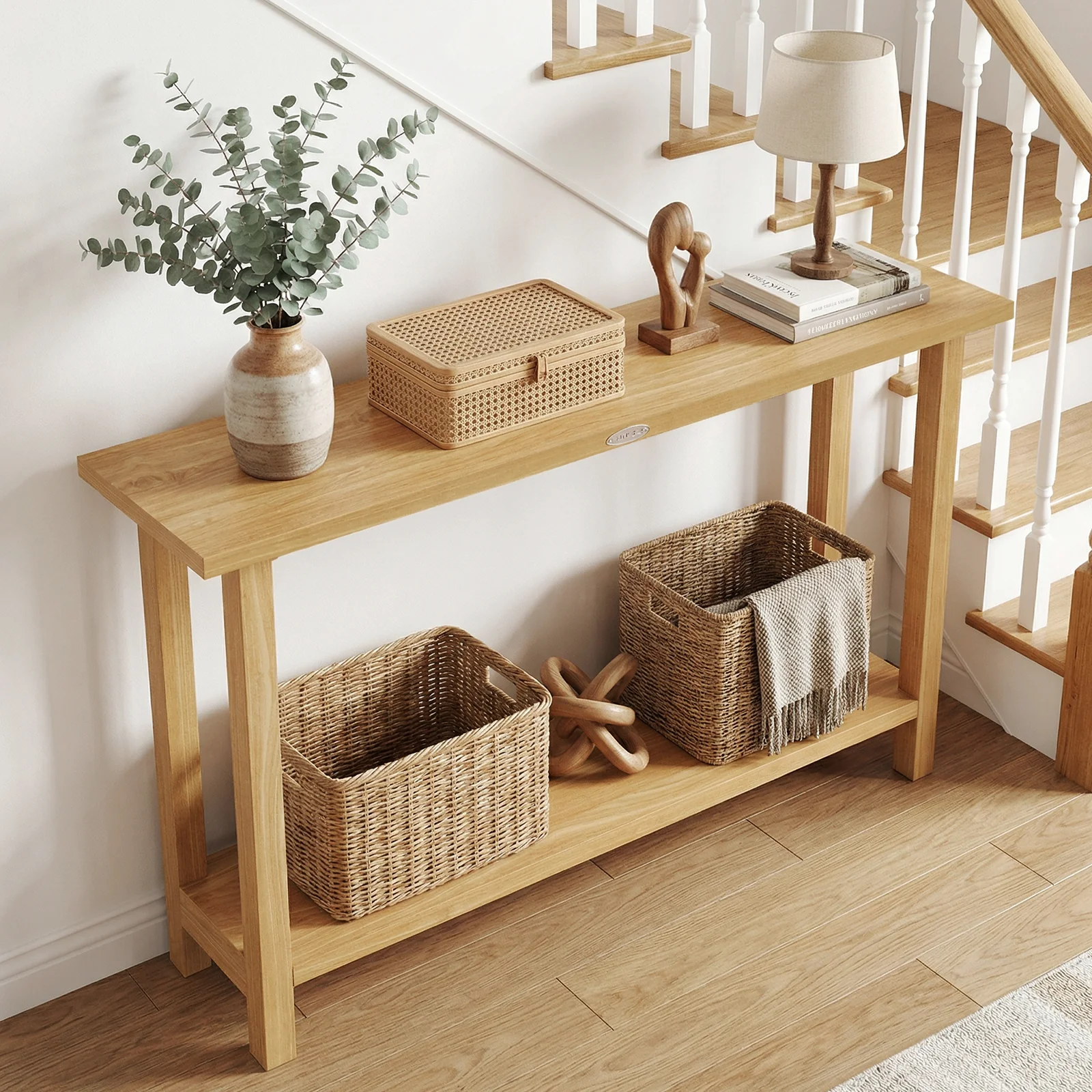 47 Inch Solid Wood Console Table, Storage Shelf, Natural, Teak - Image 7