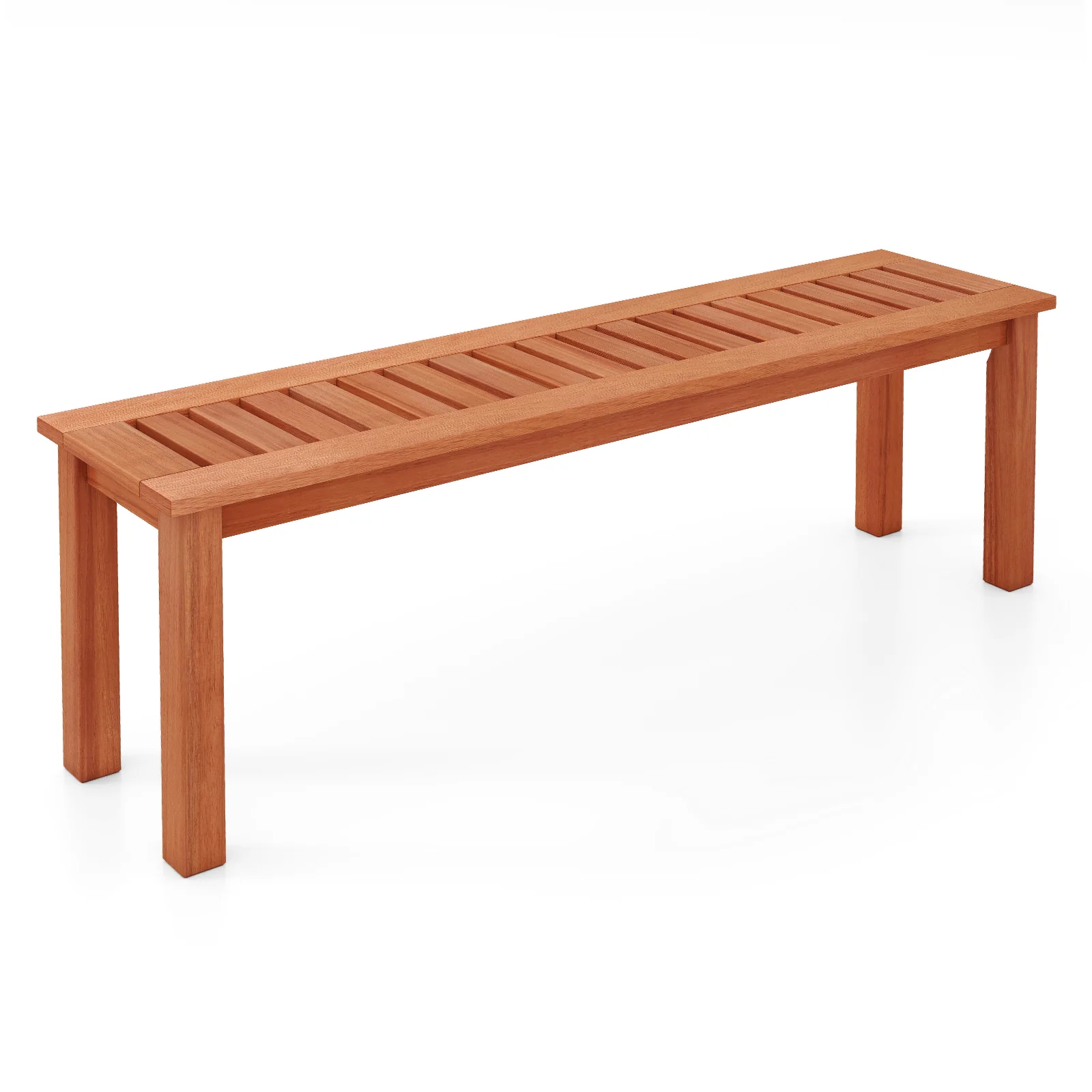47 Inch Wood Bench, Slatted Seat, 2-Person, Teak