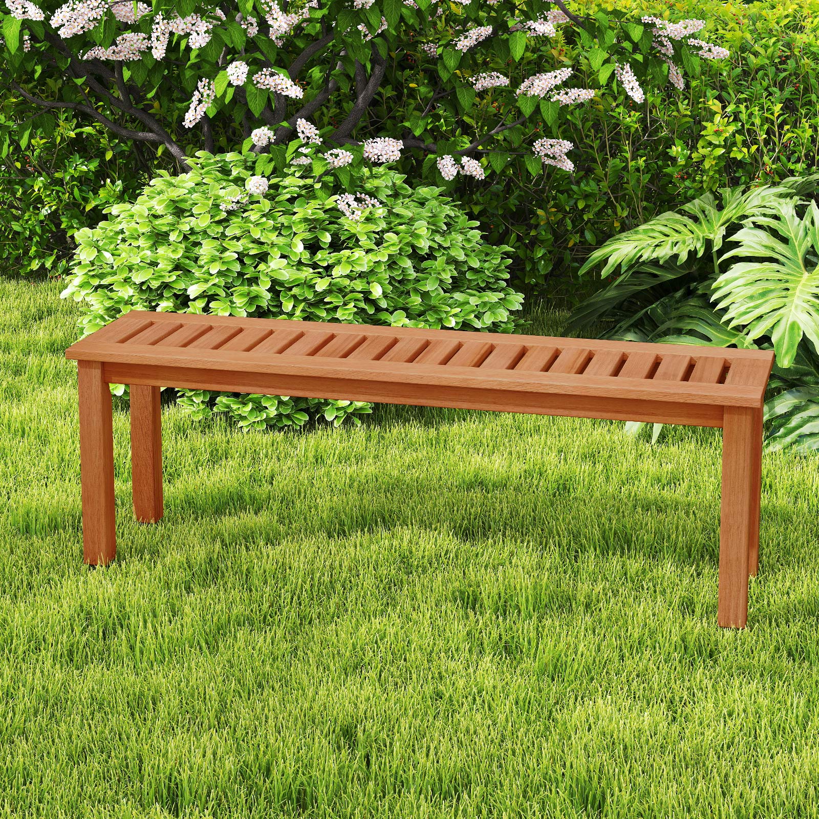 47 Inch Wood Bench, Slatted Seat, 2-Person, Teak - Image 3