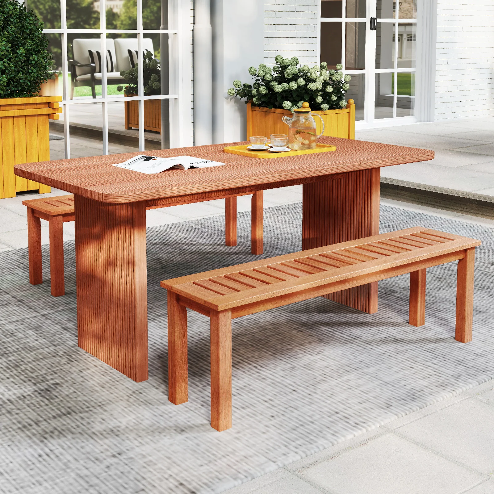 47 Inch Wood Bench, Slatted Seat, 2-Person, Teak - Image 6