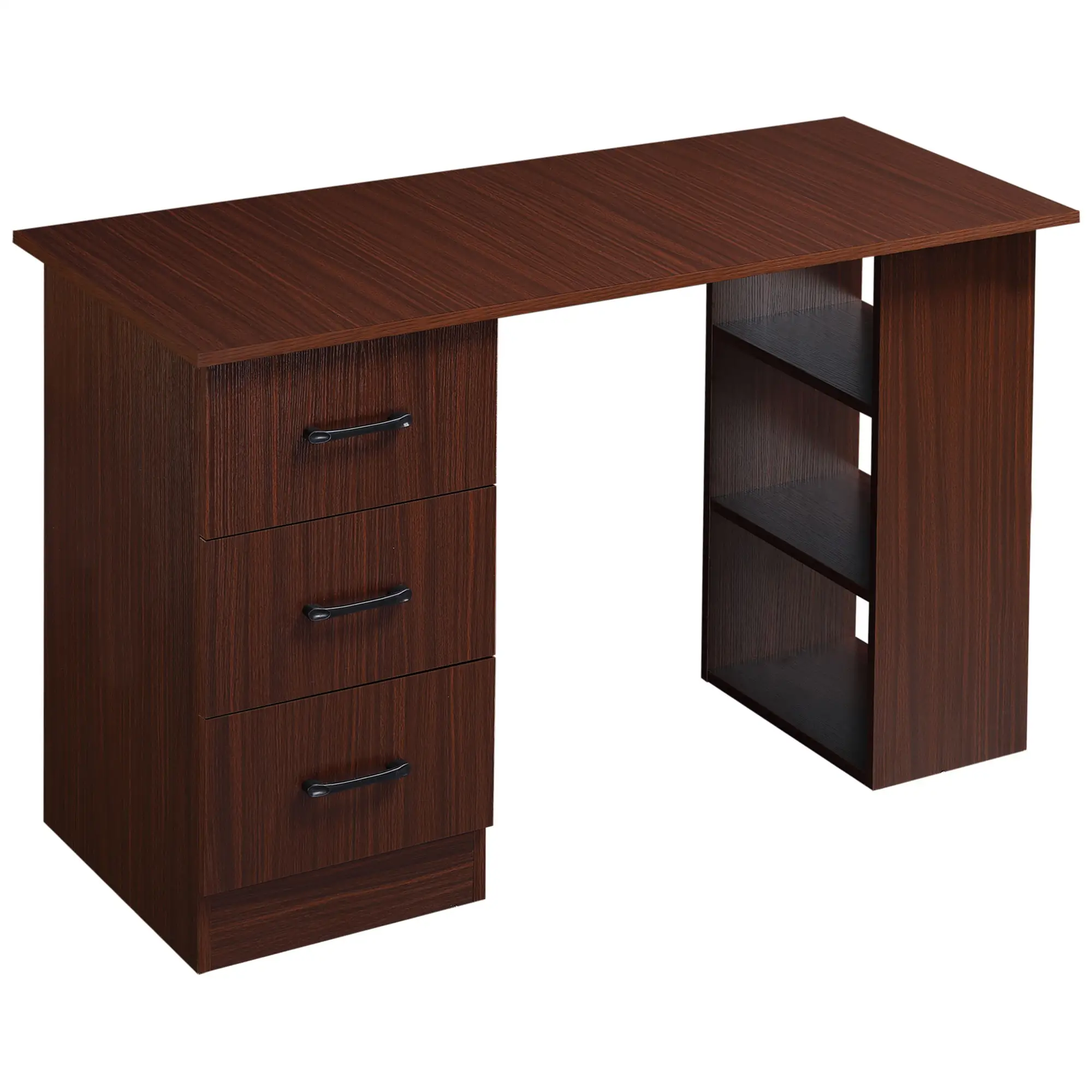 47 Inches Office Desk, 3-Tier Storage Shelves, Drawers, Walnut - Image 11
