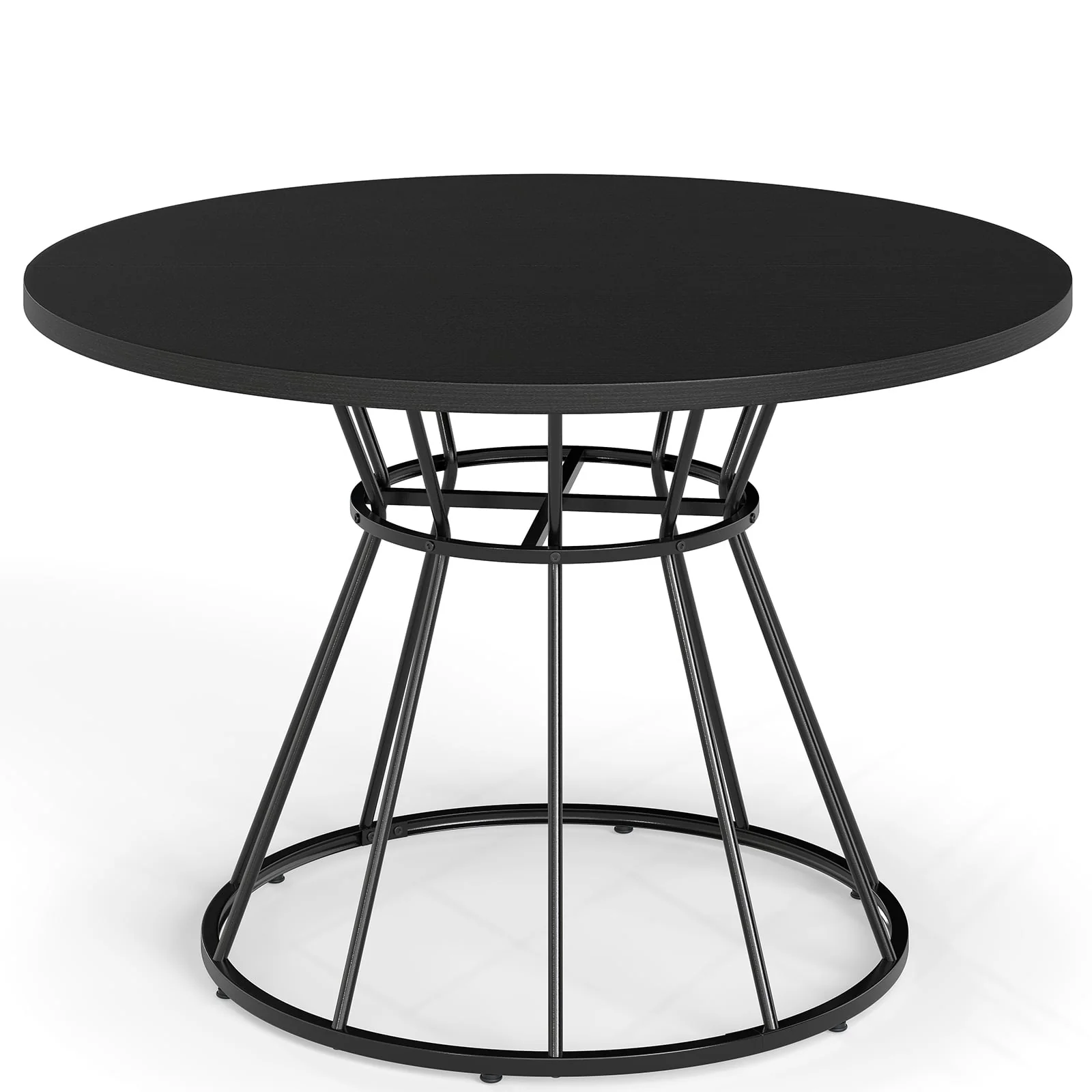 47 Inches Round Dining Table, Farmhouse Kitchen, Wooden Tabletop, Black - Image 4