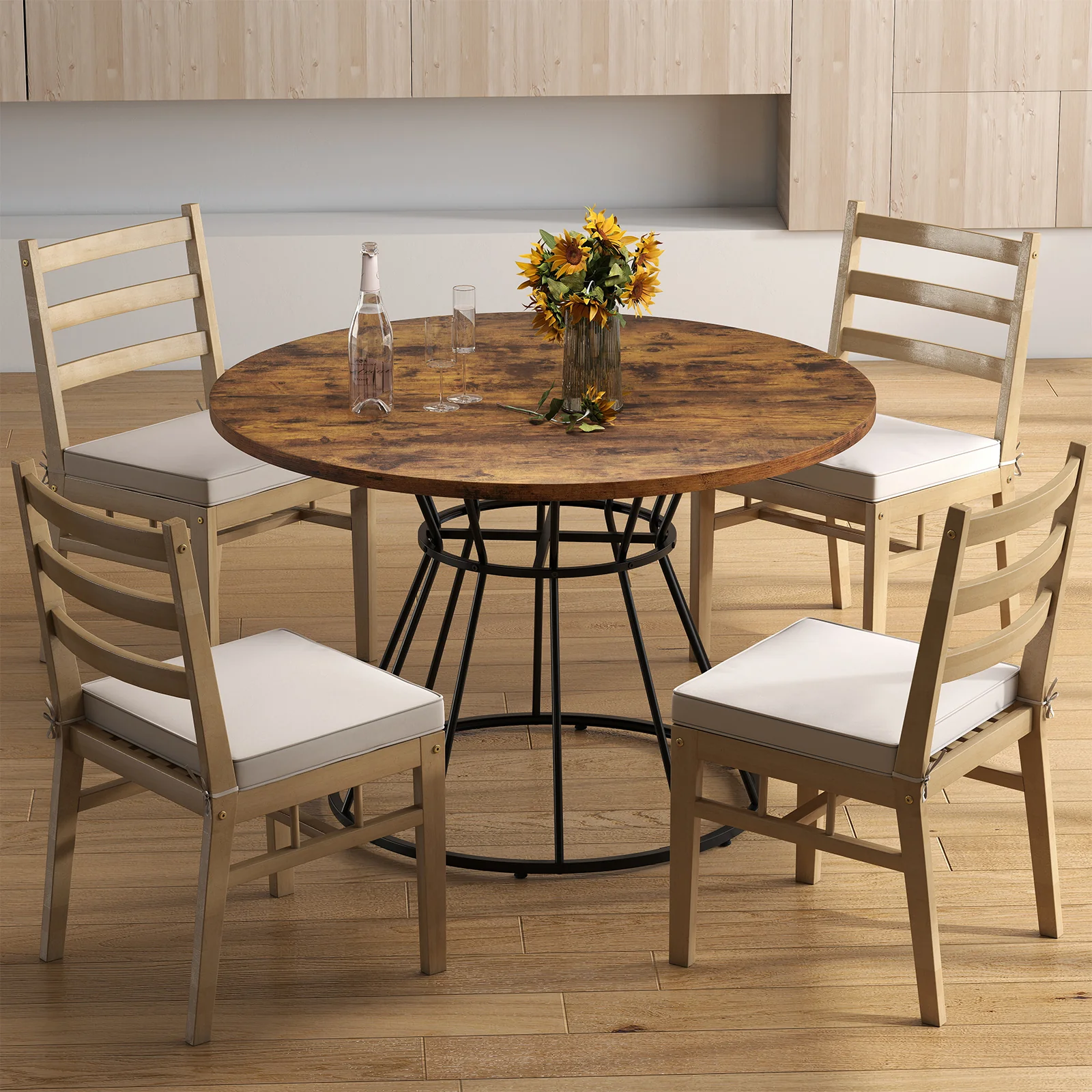 47 Inches Round Dining Table For 4, Wooden Tabletop, Brown - Image 7