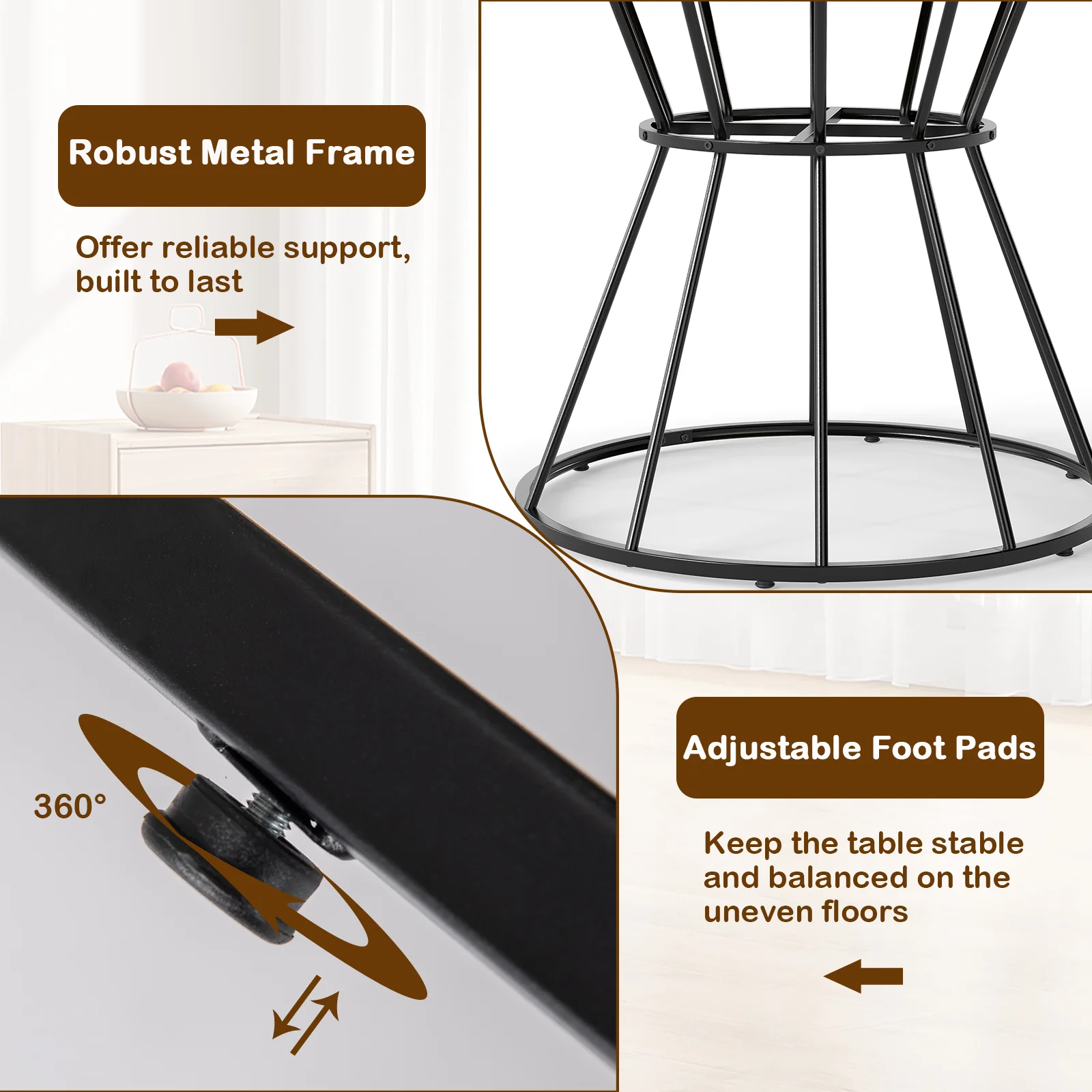 47 Inches Round Dining Table For 4, Wooden Tabletop, Brown - Image 9