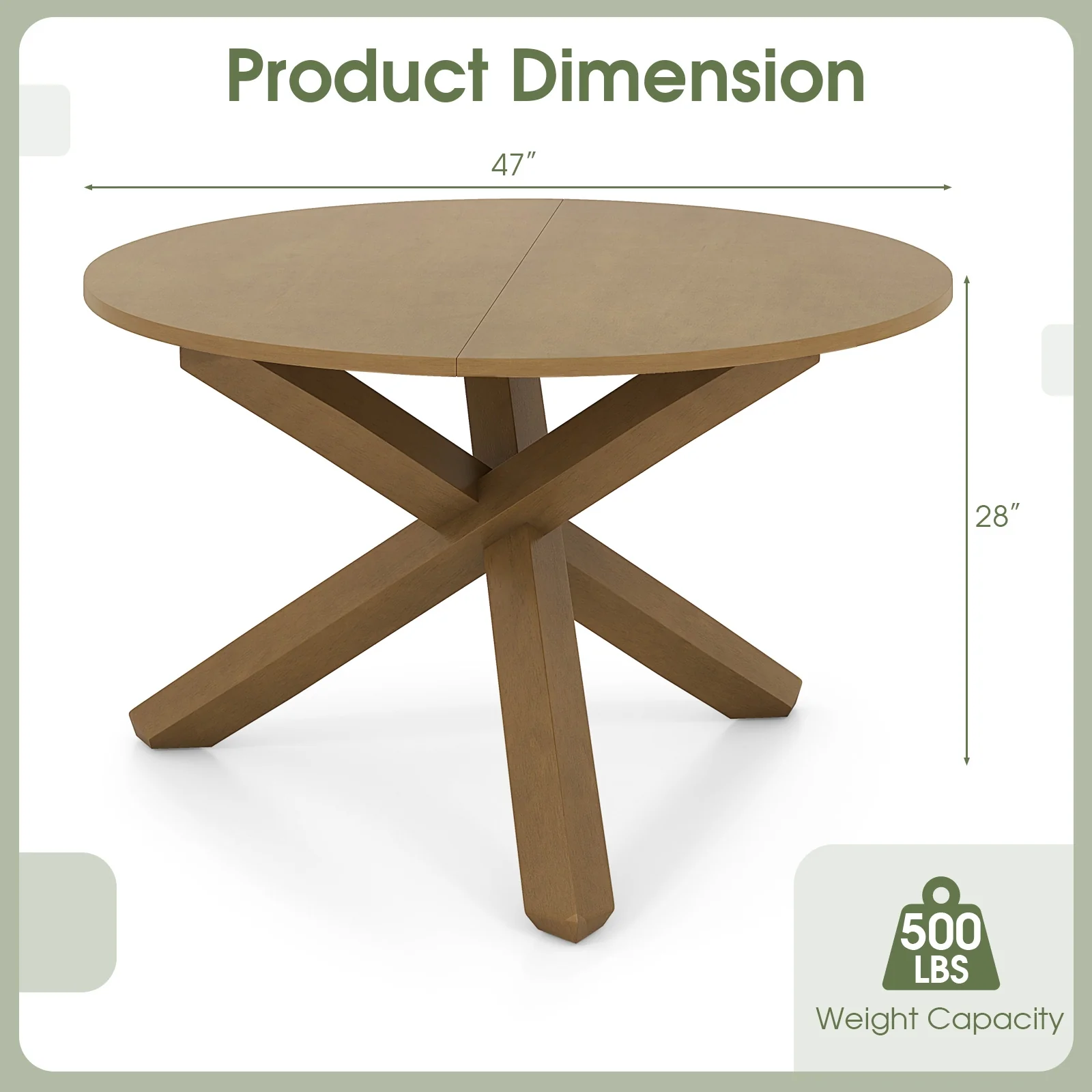 47 Inches Round Dining Table, Solid Acacia Wood Legs, 4-6 Person, Natural - Image 6