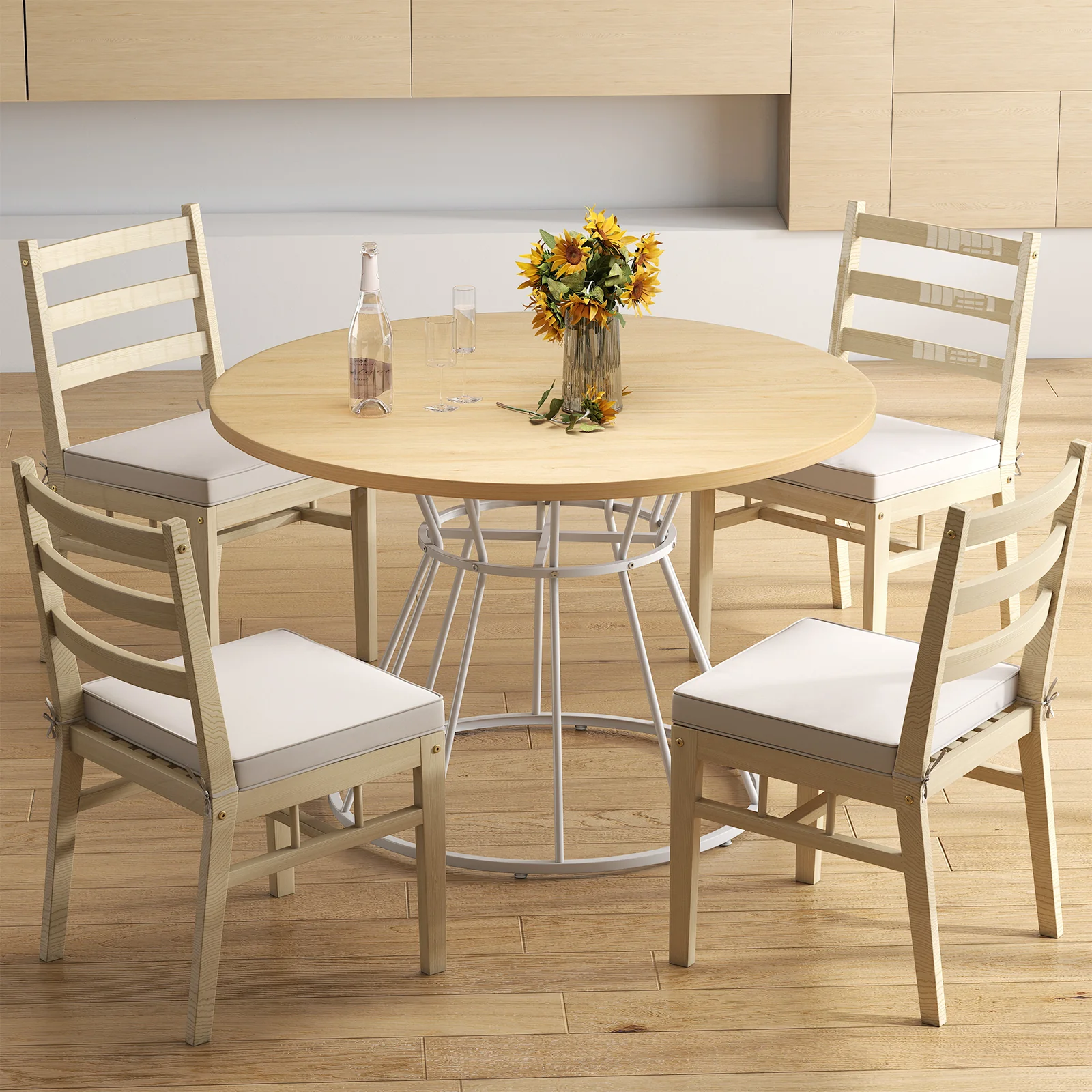 47 Inches Round Dining Table, Wooden Tabletop, Natural - Image 6