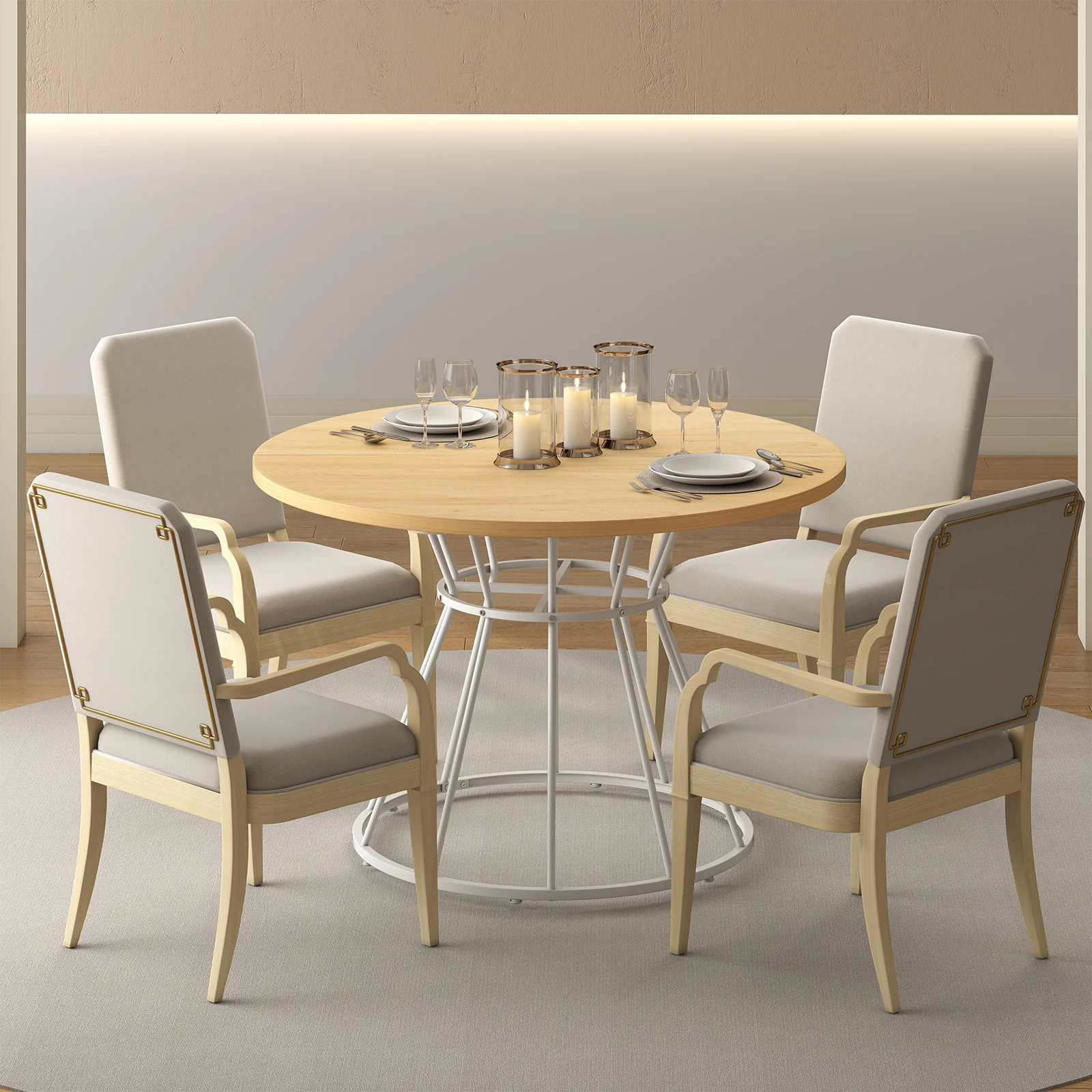47 Inches Round Dining Table, Wooden Tabletop, Natural - Image 7
