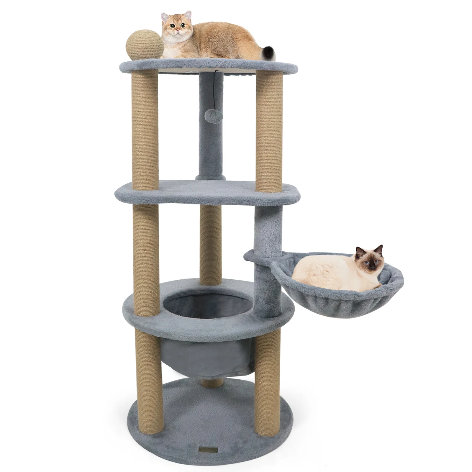 47 Inches Tall Cat Tower with Cat Nest and Scratching Posts, Gray