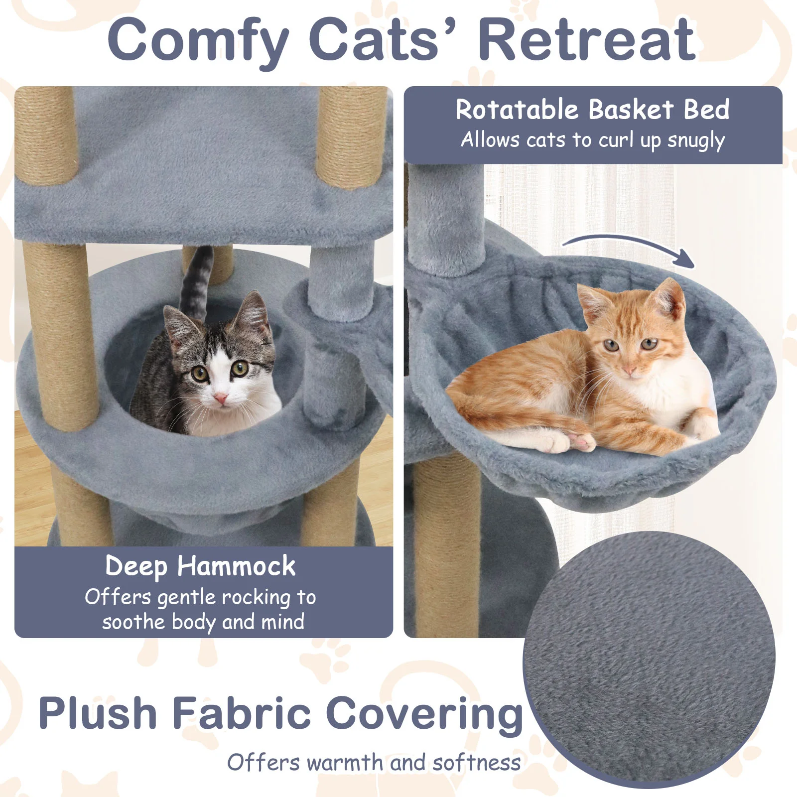 47 Inches Tall Cat Tower with Cat Nest and Scratching Posts, Gray - Image 8
