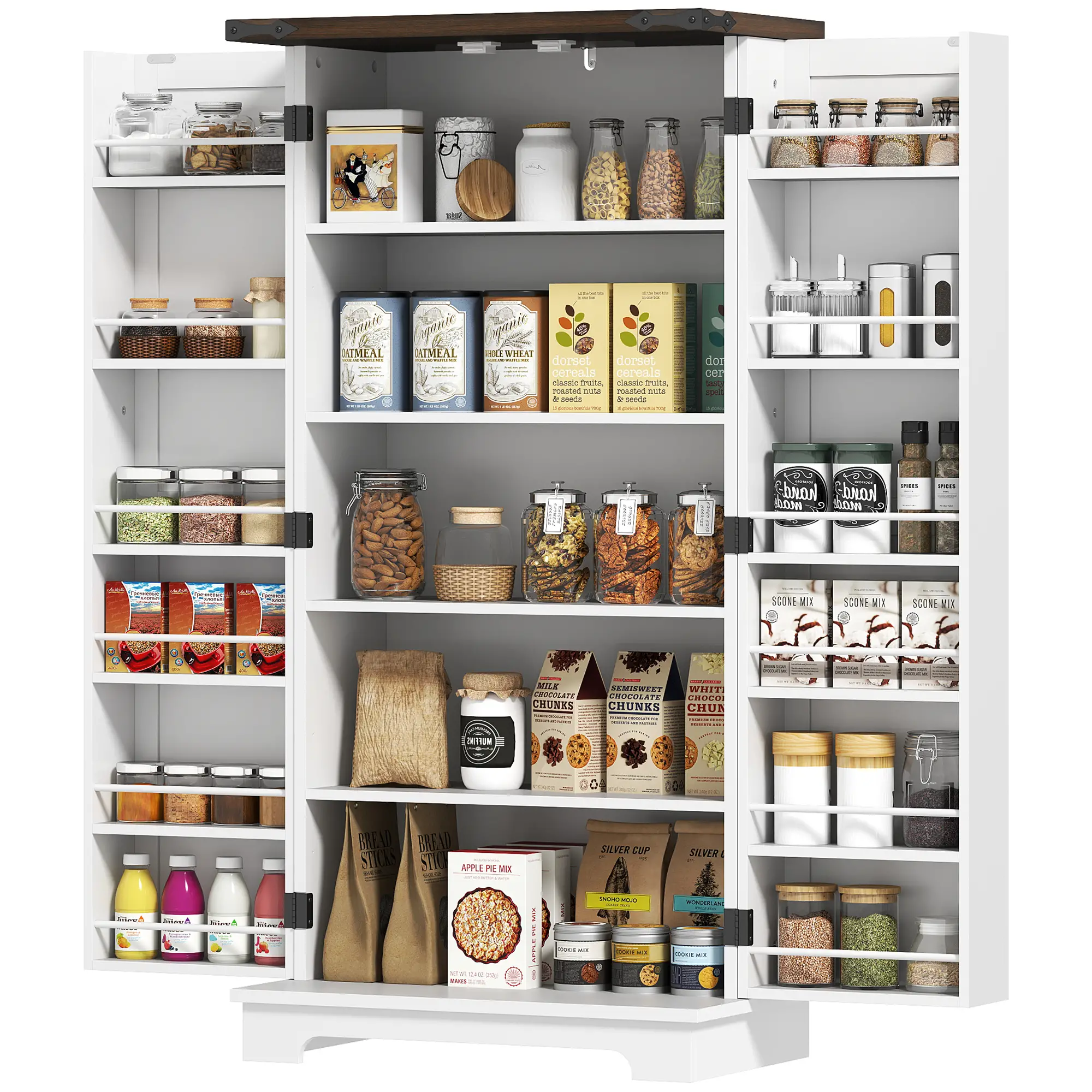 47" Kitchen Pantry Cabinet, Adjustable Shelves, White