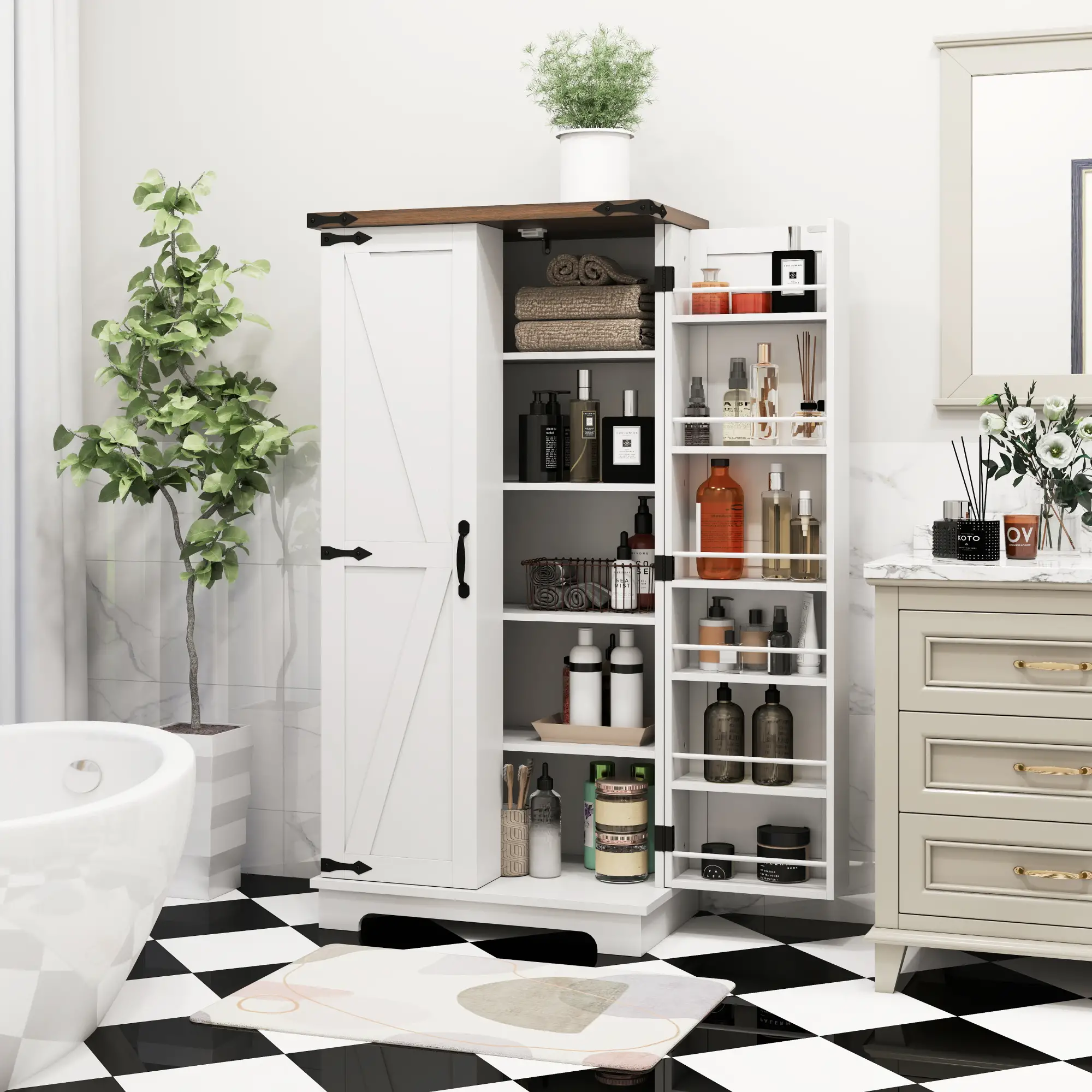 47" Kitchen Pantry Cabinet, Adjustable Shelves, White - Image 10