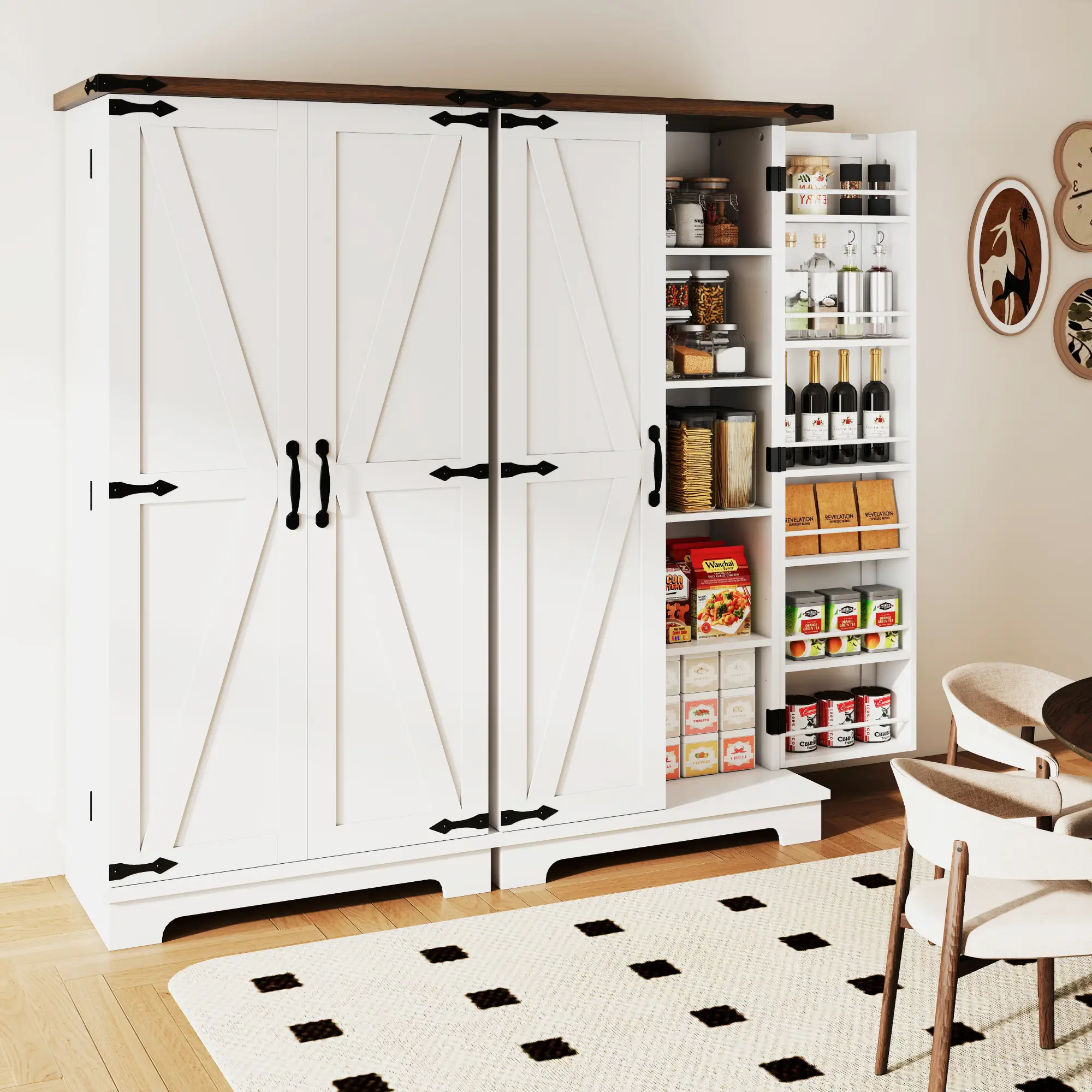 47" Kitchen Pantry Cabinet, Adjustable Shelves, White - Image 11
